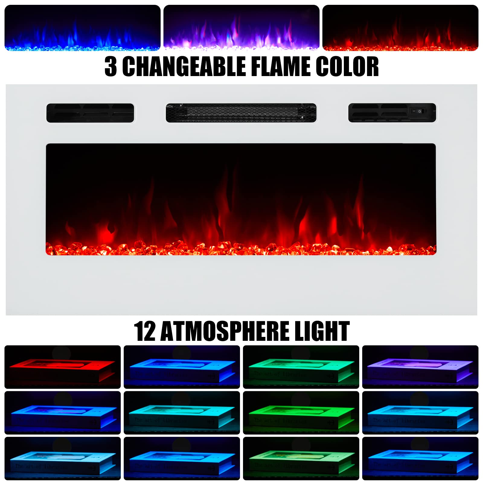 AMERLIFE TV Stand with Fireplace, LED Light Entertainment Center with 36