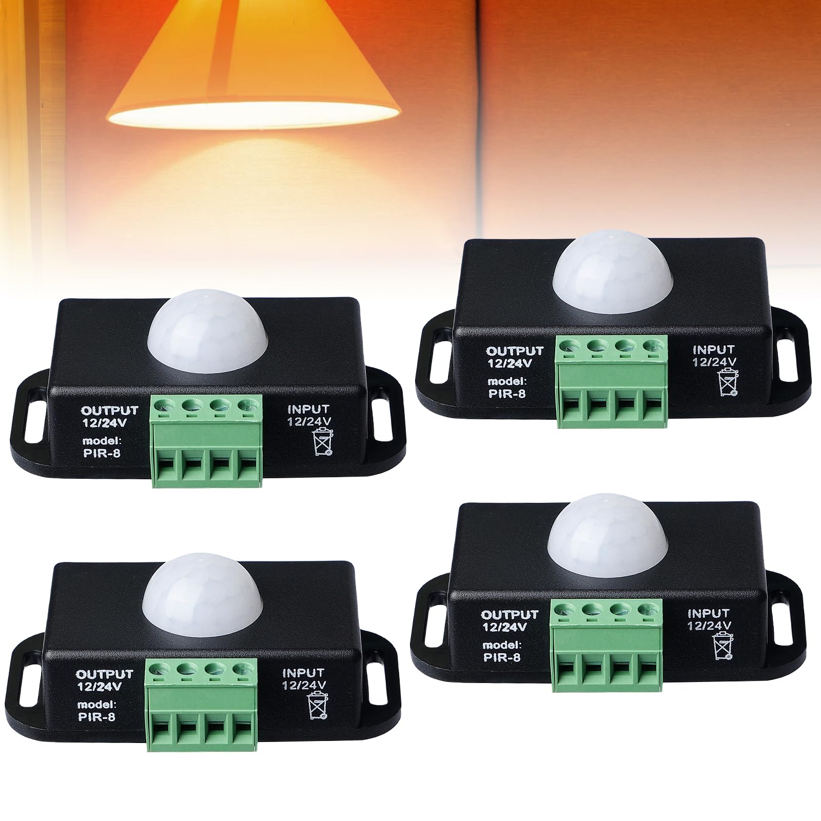 4 Pieza Interruptor con Sensor de Movimiento, Controlador de Interruptor LED con Sensor PIR de 12V/24V para Tiras de Luz LED Flexibles