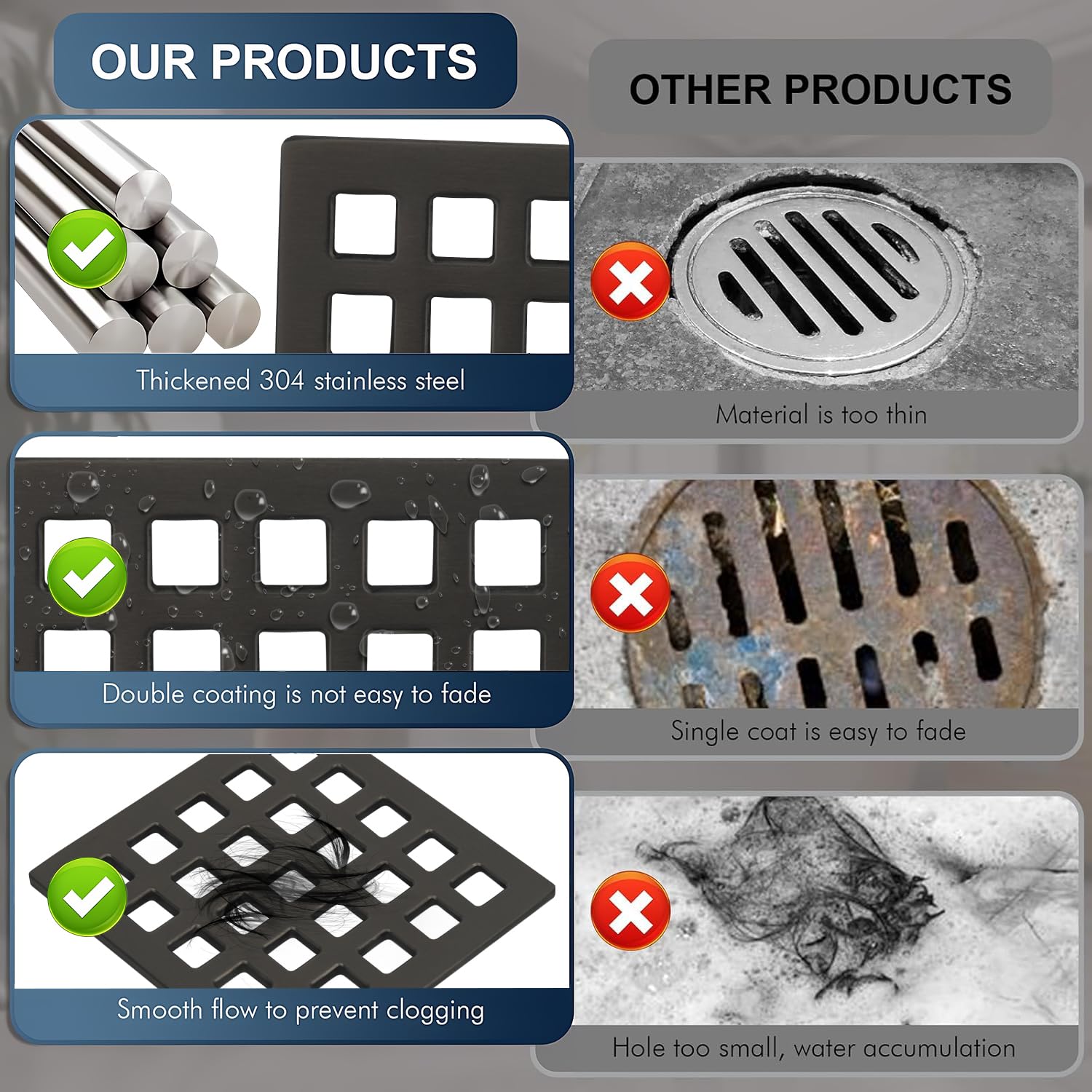 Lot De 3 Couvercles De Vidange De Baignoire, Attrape-cheveux, Drain De Douche En Acier Inoxydable Attrape Cheveux Profond Filtre De Vidange De Dou 93223295