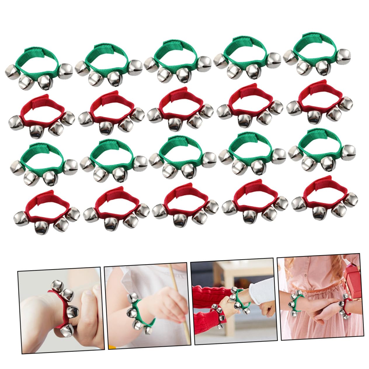TOYANDONA 20 Pezzi Braccialetti Campanellini Natalizi per Ragazzo Ragazza in Metallo e Tessuto, Non Facili da Deformare, per Feste di Natale e Giochi di Danza al Polso Colore Casuale