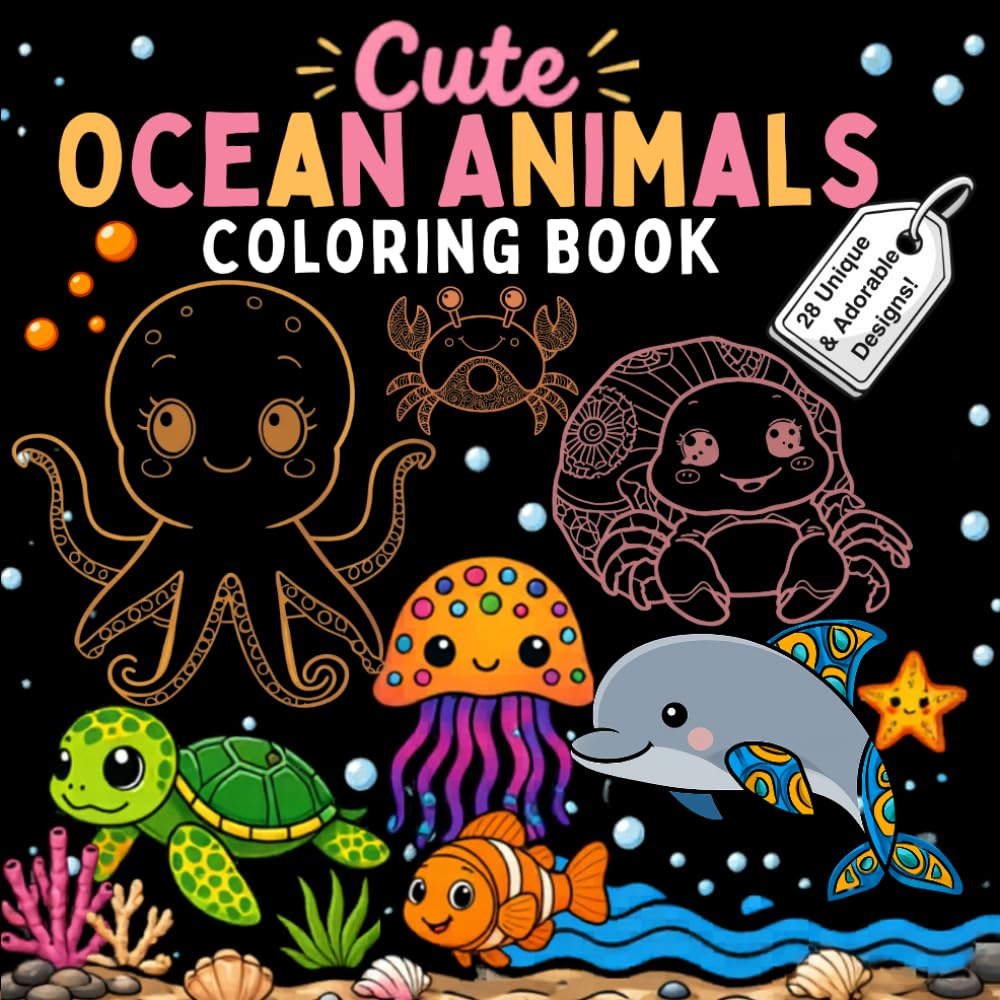 Cute Ocean Animals Coloring Book: Simple & Relaxing Designs for Stress Relief and Mindfulness
