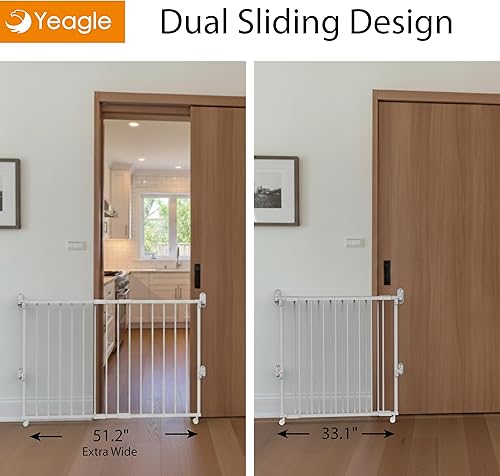 Miniatura 2 de Yeagle Protector de ruedas extensible, puerta de seguridad ajustable para mascotas, barrera interior expandible de metal blanco con ruedas para