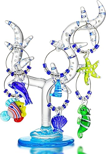 Miniatura 3 de HDCRYSTALGIFTS Árbol de coral de cristal de 5.5 pulgadas con adornos de vino  Juego de 6 fabricantes de copas de vino de vida marina para Navidad,