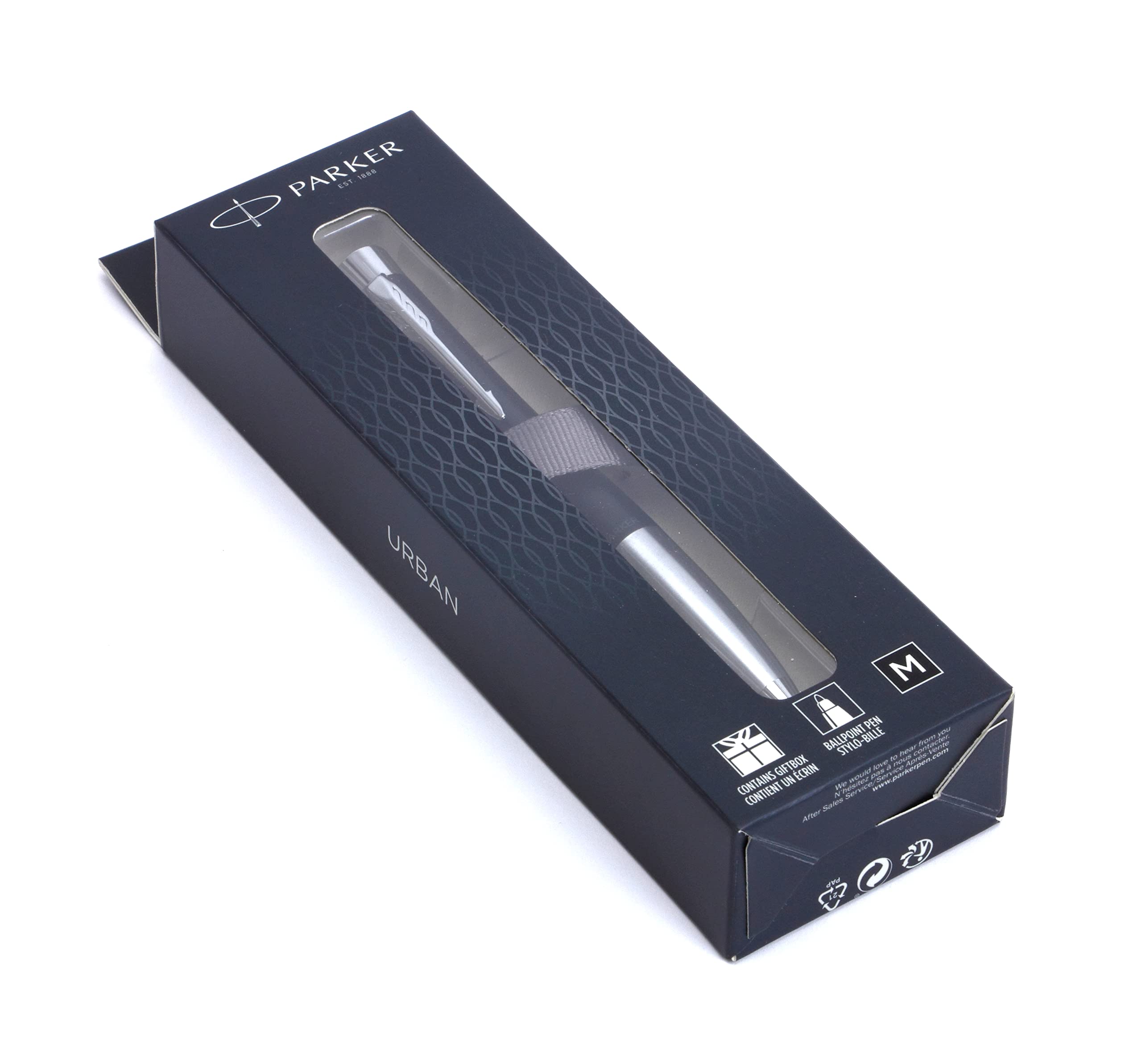 Parker Urban Premium Twist - Bolígrafo de tinta negra con acabado cromado y tinta negra, en caja de regalo