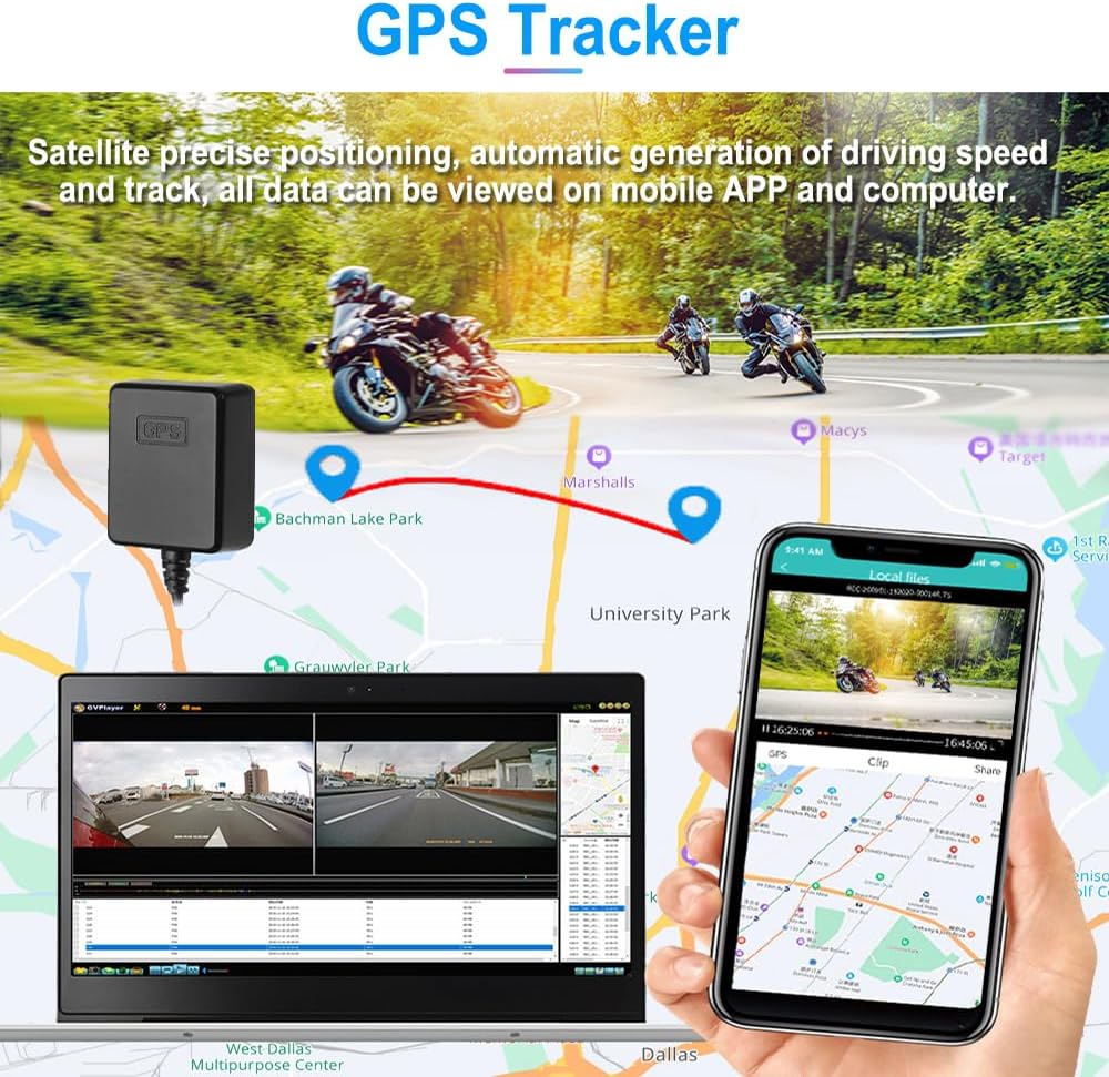 VSYSTO 3'' IPS Screen WiFi Motorcycle Dash Cam, Parking Monitoring, GPS, Full Body Waterproof Night Vision HD 1080P 140° Wide Angle Front and Rear Camera Driving Recorder Motorbike DVR (Black-3Inch)