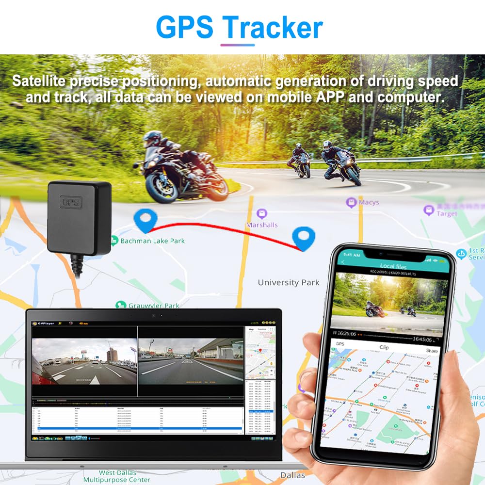 VSYSTO 3 pollici moto dash cam IPS schermo ad alta definizione WiFi GPS di monitoraggio automatico di parcheggio off/on visione notturna impermeabile doppia 1080P anteriore e posteriore