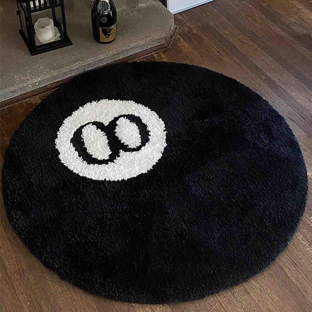 Tappeto Decorativo Rotondo con 8 Palline Tappeto a 8 Palline Simulazione Biliardo Rugby Assorbente Antiscivolo Lavabile in Lavatrice per Feste Soggiorno,A Flocking,100cmx100cm
