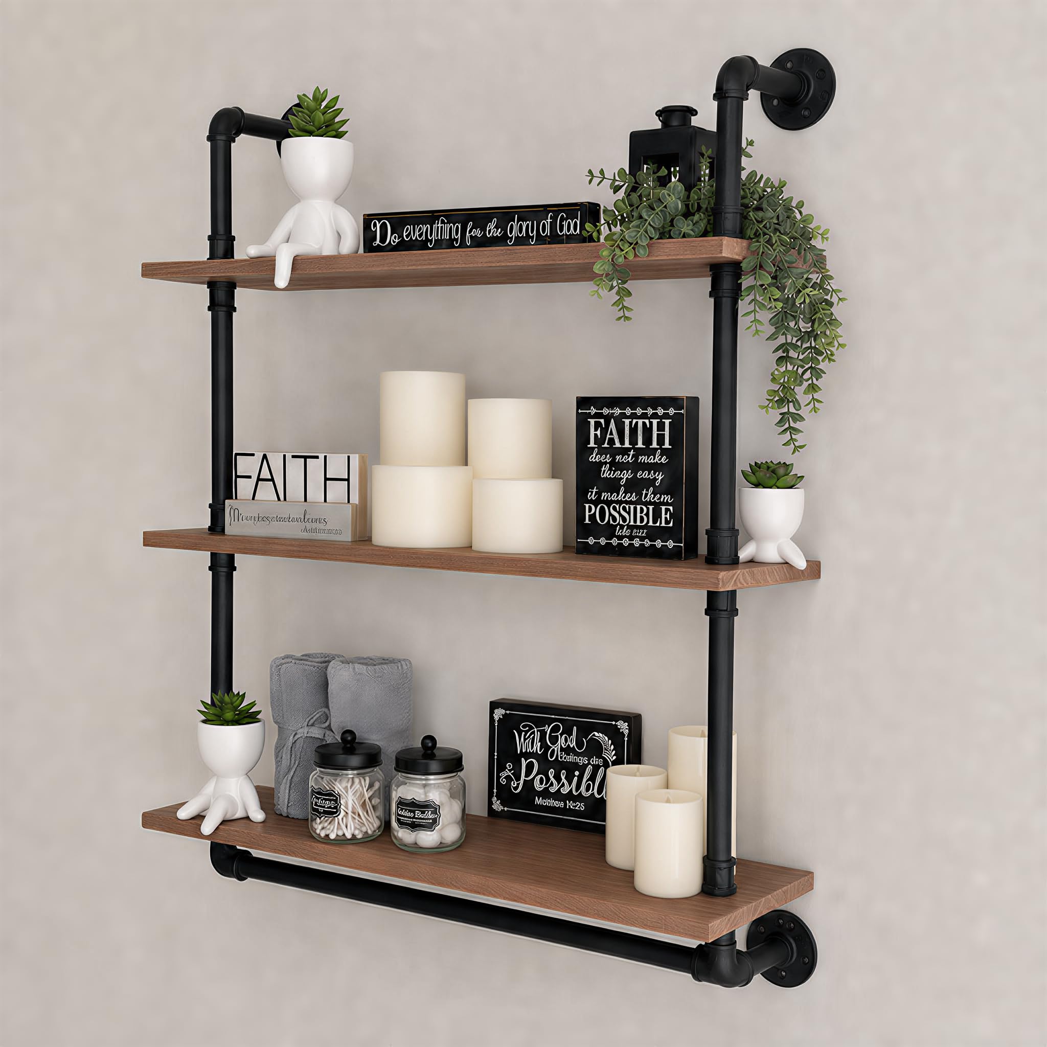 Photo 1 of ROGMARS Industrial Floating Pipe Wall Shelves with Towel Rack 30 Inch