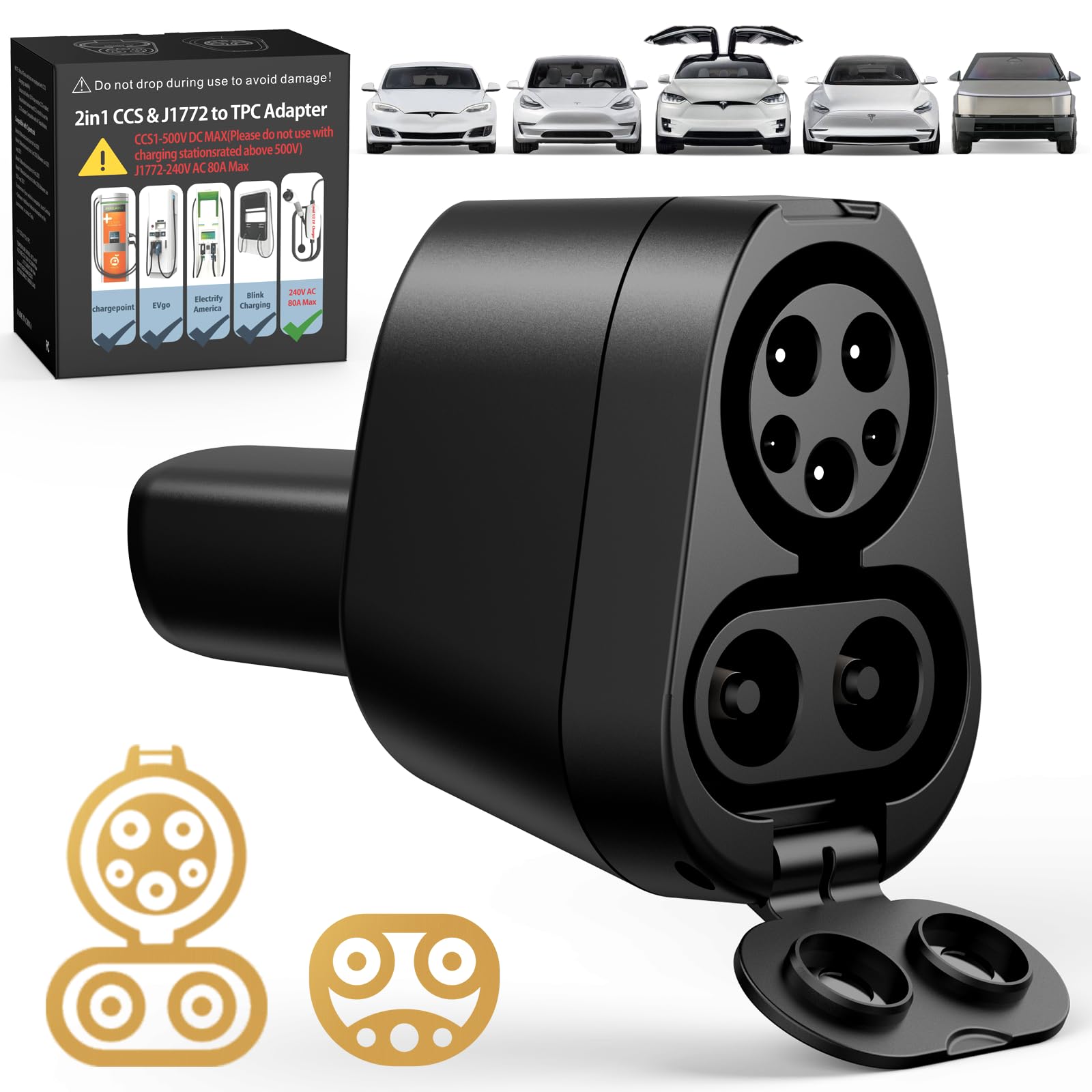 Photo 1 of Autodecor 1Up 2-in-1 CCS & J1772 to Tesla Adapter - 250KW Fast CCS to Tesla Adapter, Compatible with Tesla Model S/3/X/Y/Cybertruck - Works with Electrify America, Blink, ChargePoint, and EVgo Station