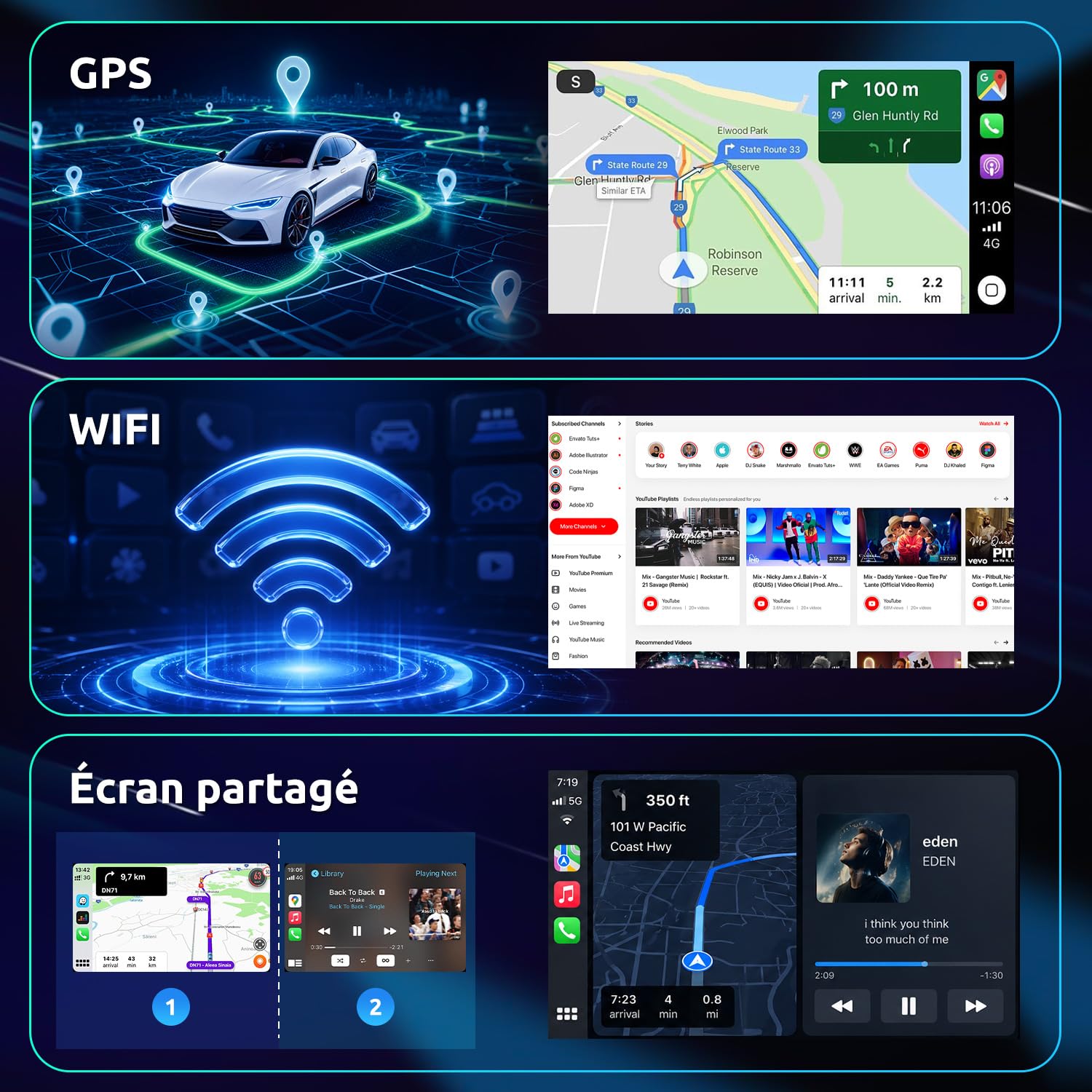 Autoradio 7" Android 15 CarPlay sans Fil pour Opel Corsa D/Astra H/Zafira B | 4Go RAM + 64Go ROM, Android Auto Sans Fil, GPS, WiFi, Bluetooth, Commandes au Volant