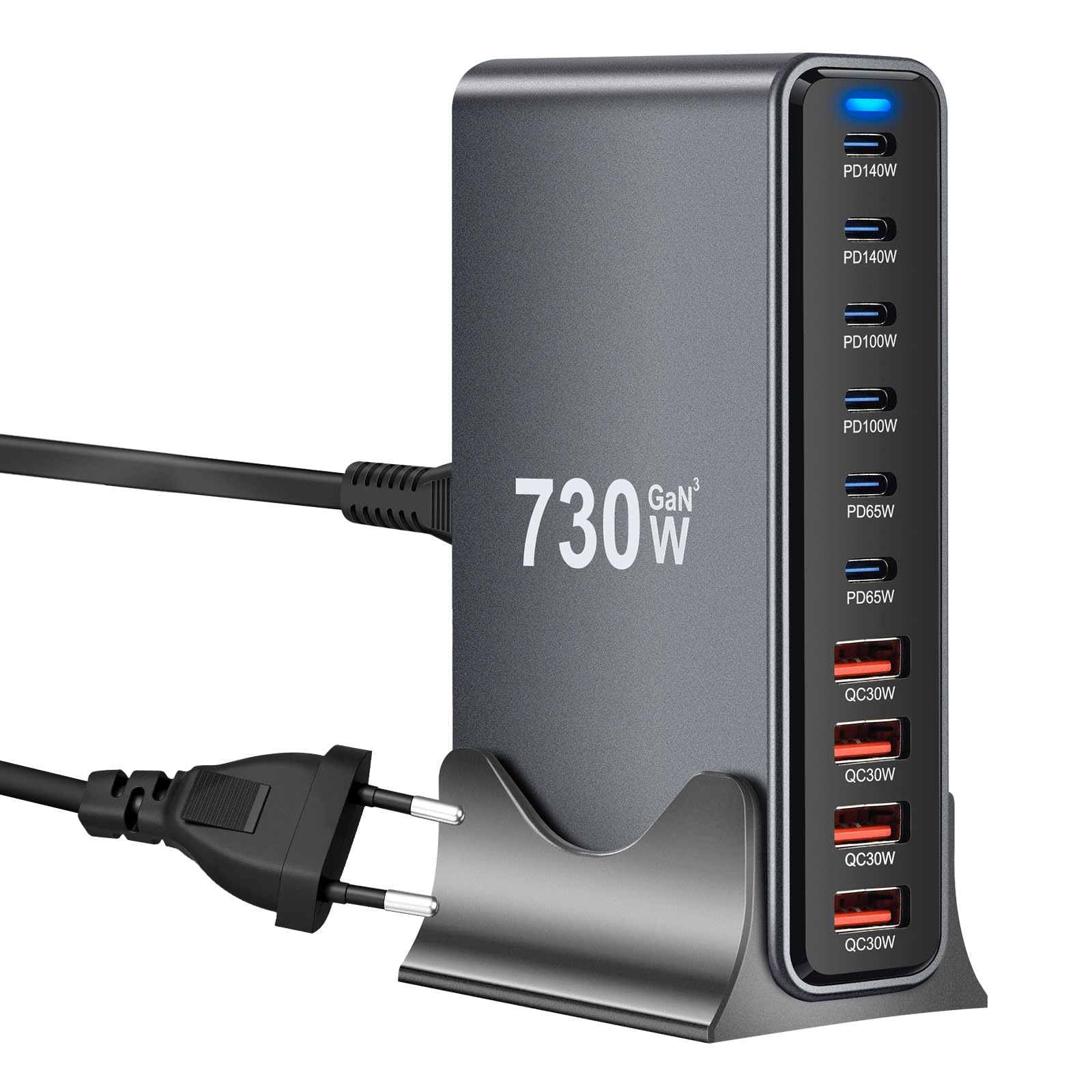 730W Caricatore USB Multiplo - 10 Porte (6 USB-C + 4 USB-A) con Ricarica Rapida, Stazione di Ricarica Compatta per Multi Dispositivi, Compatibile con MacBook, iPad, iPhone 16/15/14, Galaxy S22/S20