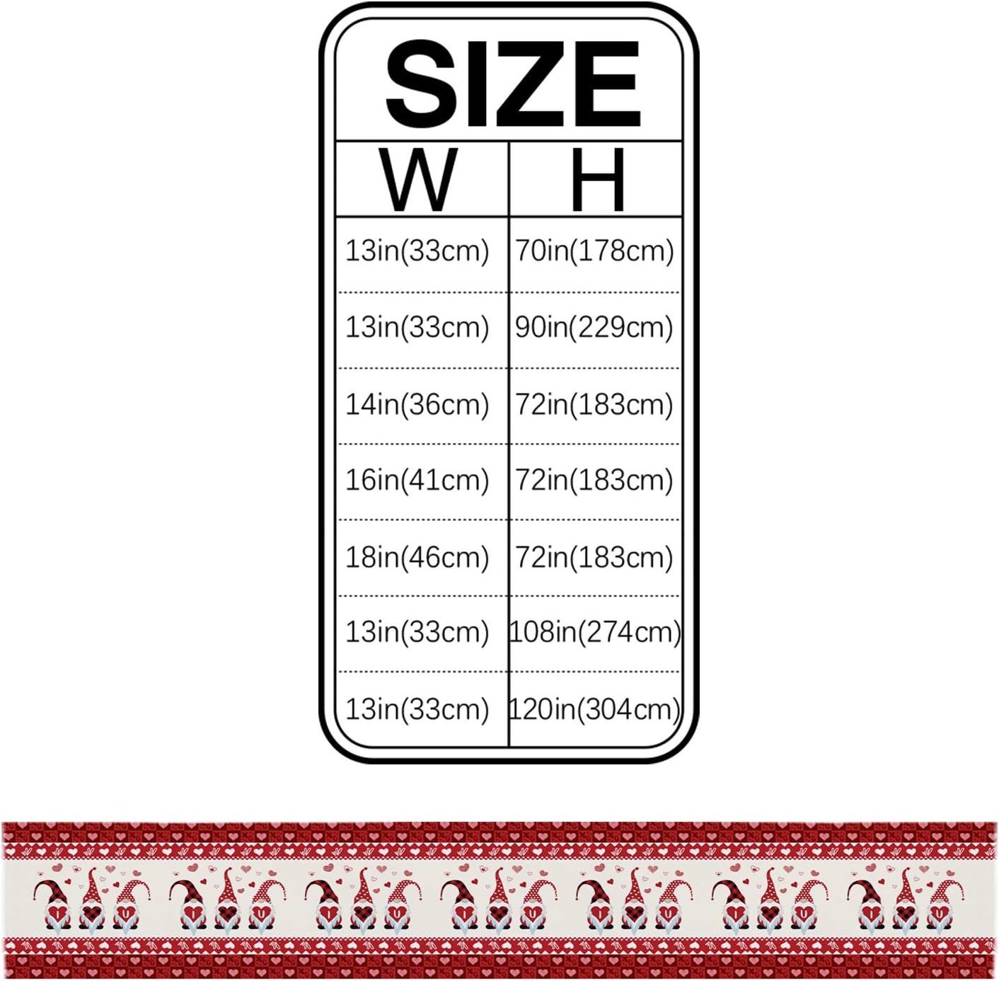 T&H XHome Dining Table Runner Dresser Scarf Linen Burlap Fabric,Happy Valentine's Day Red Gnome Love Decor Washable Table Runners 120 Inches Long for Farmhouse Home Kitchen Wedding Party Decor