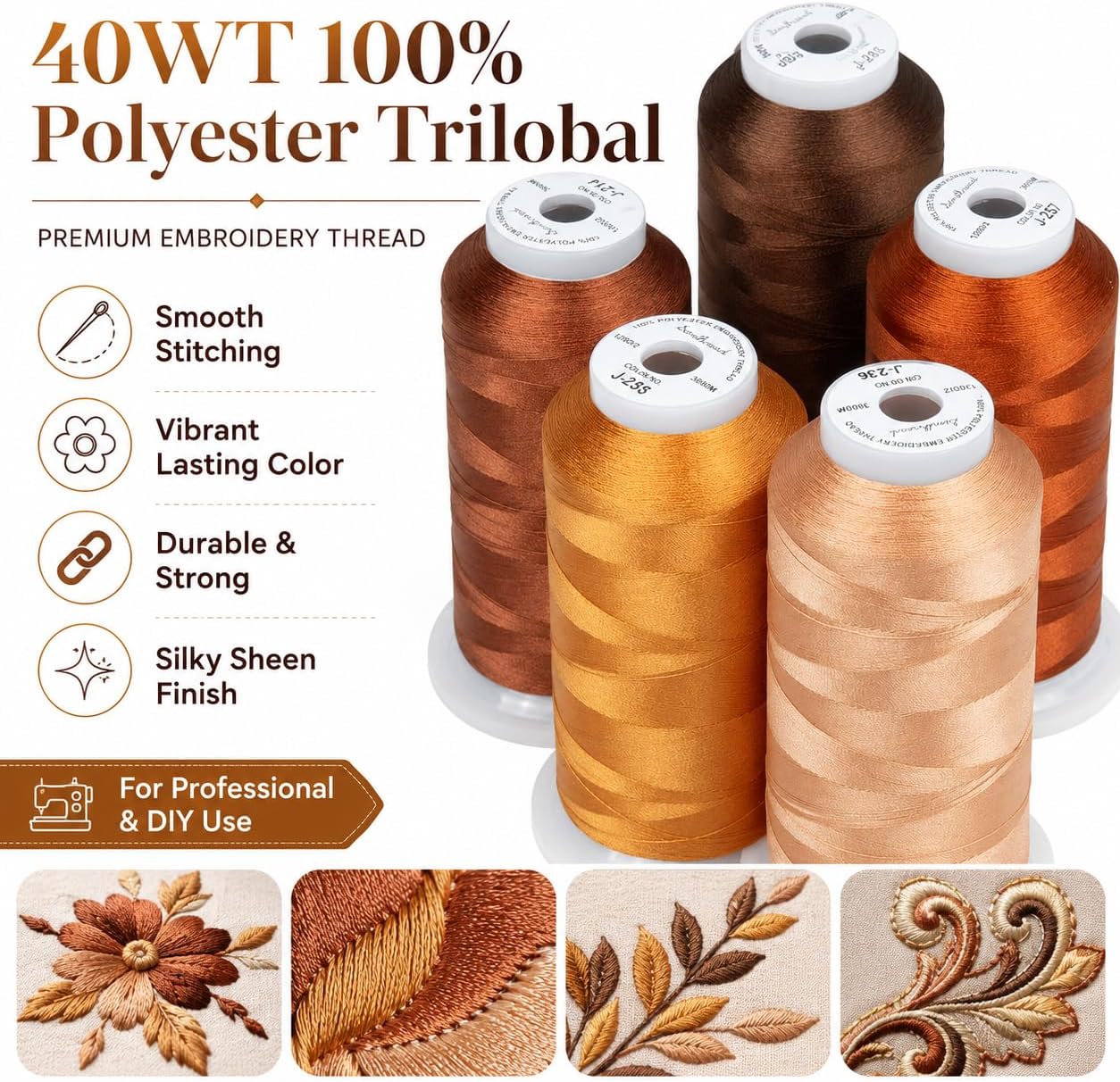 Simthread 6 Spools 3000 Yds 40WT Polyester Embroidery Thread Brown Set image 4