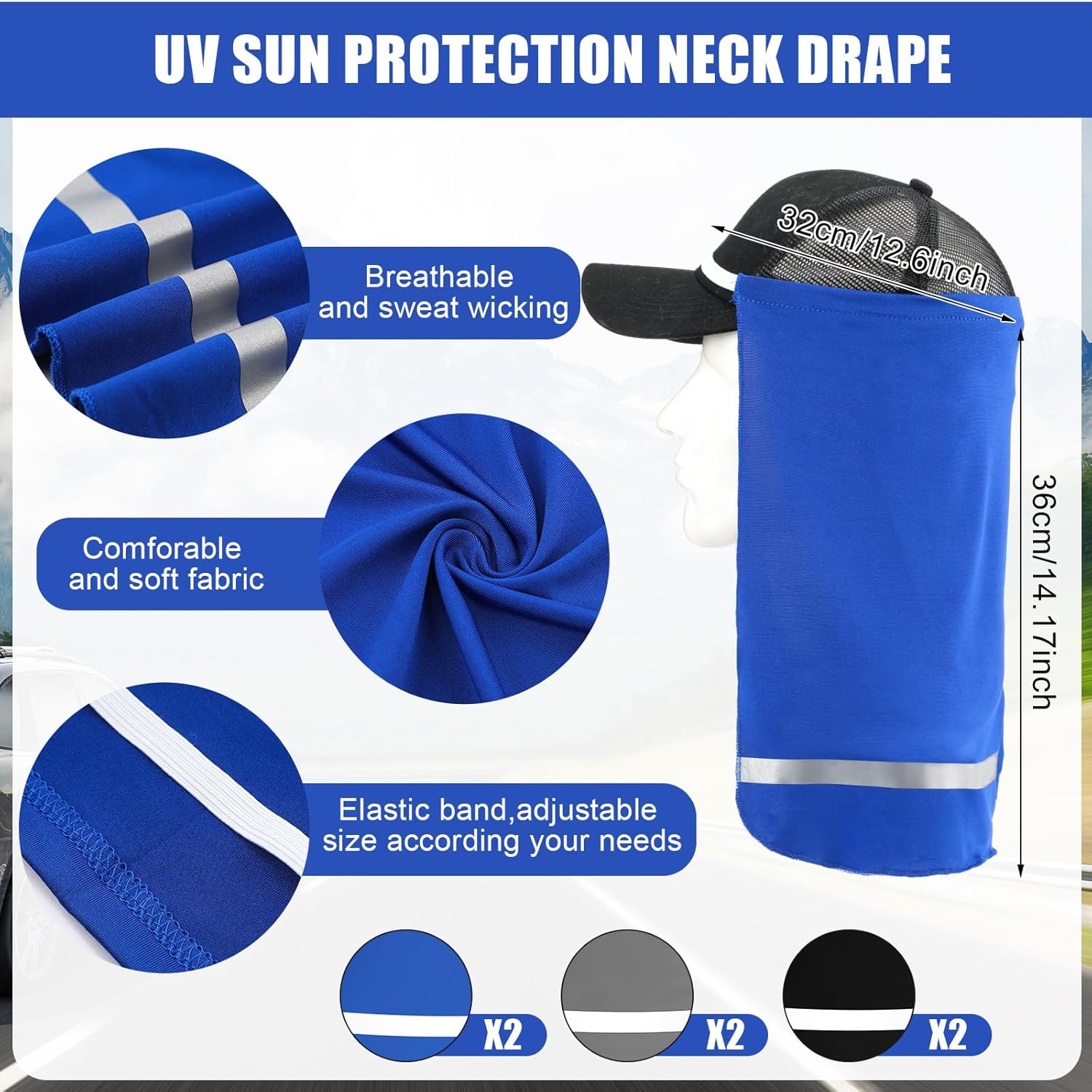 Funtery 6 Pcs UV Neck Sun Protection for Men Hard Hat Sun Shade Reflective Strap Hat Drape Neck Adjustable Protector Outdoor