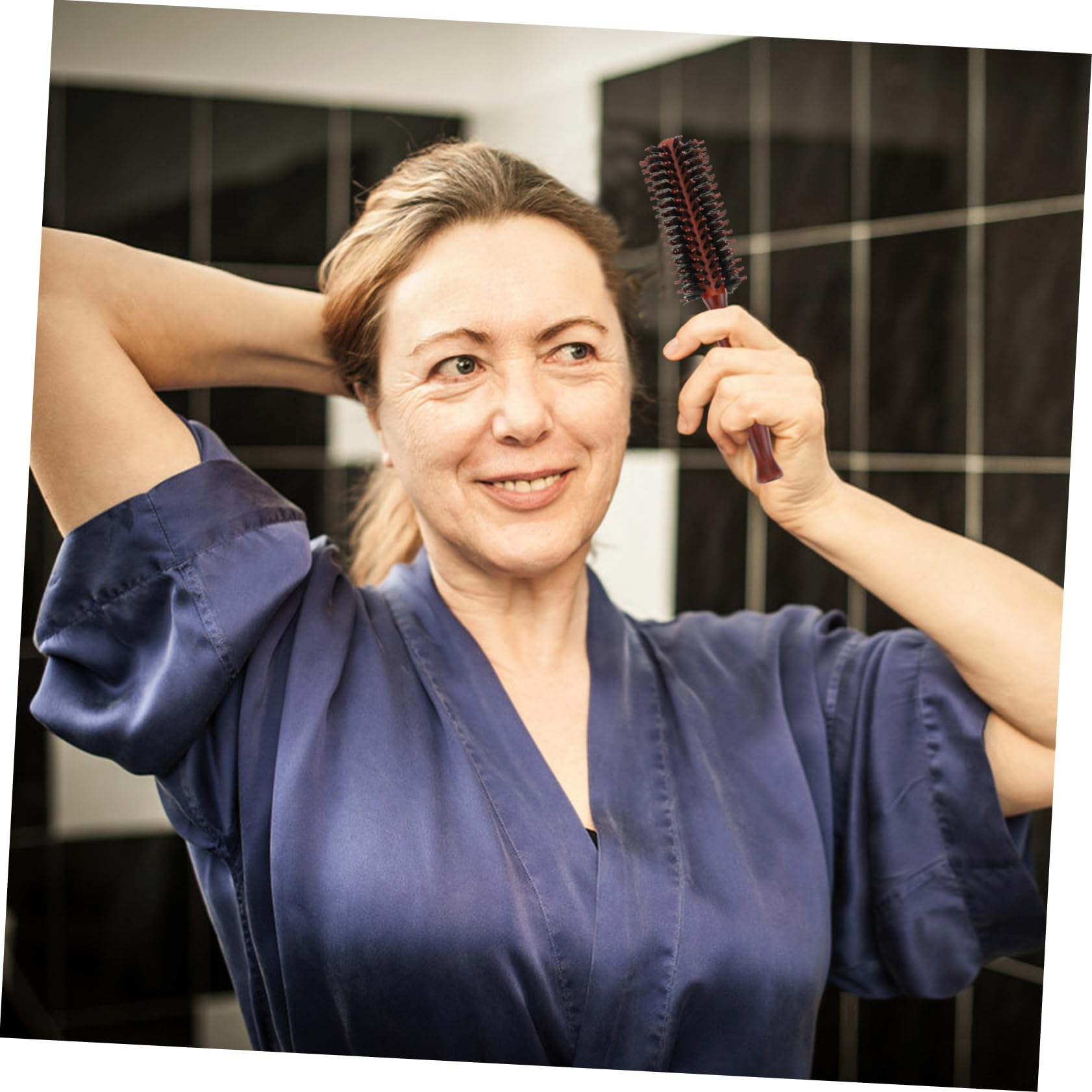 FRCOLOR 9piezas Cepillo Redondo De Cerdas De Jabalí Mango De Madera Natural Para Desenredar y Estilizar Cabello Húmedo o Seco Para Hombres y Mujeres