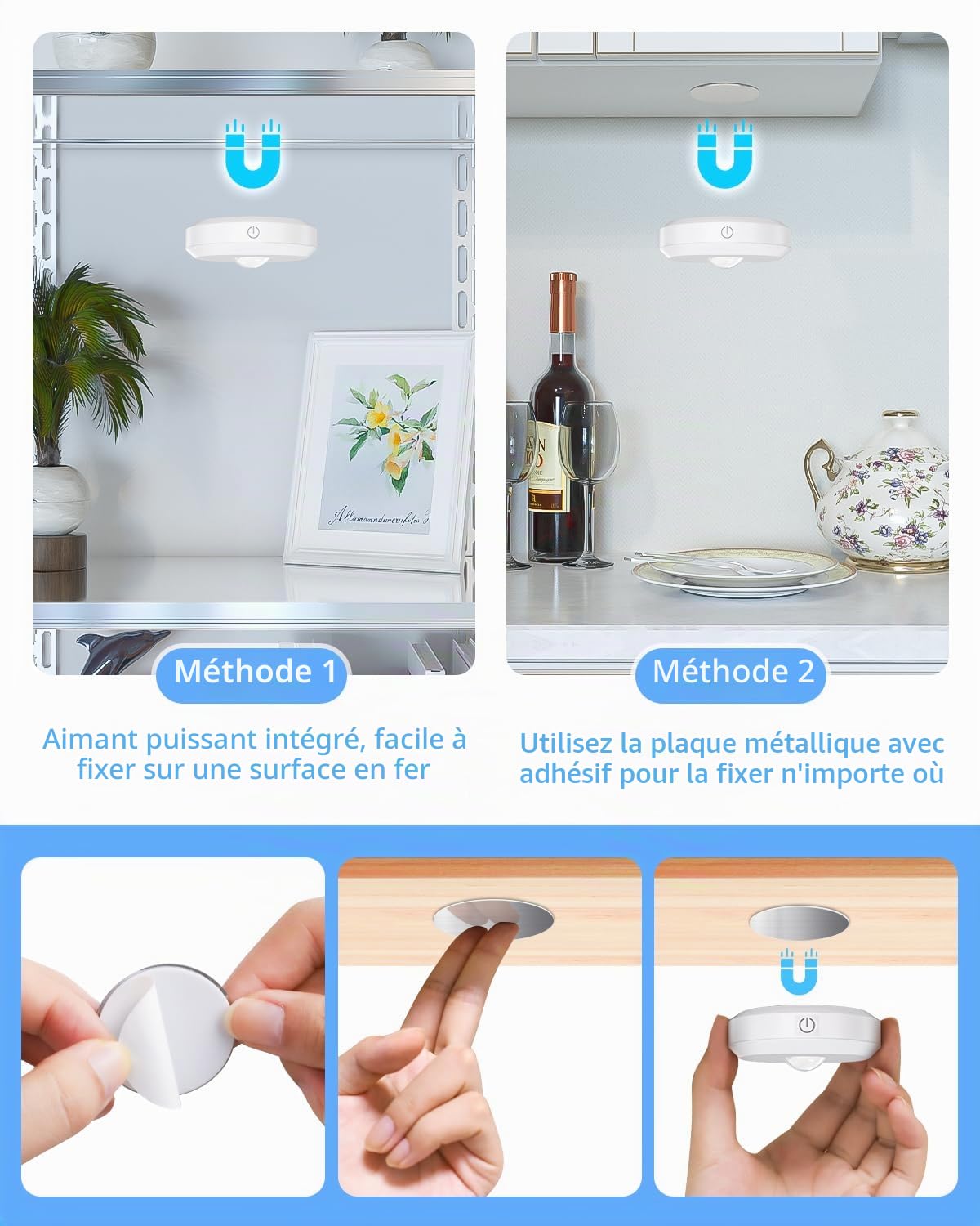 Lot de 6 palets lumineux rechargeables télécommande, 3 températures de couleur et synchronisation, lumière de robinet à intensité variable à coller sous l'armoire