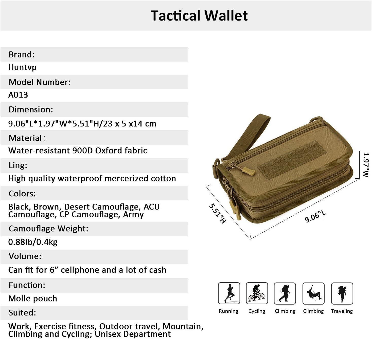 HUNTVP Tactical Wallet EDC Money Holder Rodeo Checkbook Cowboy Wallet,Black