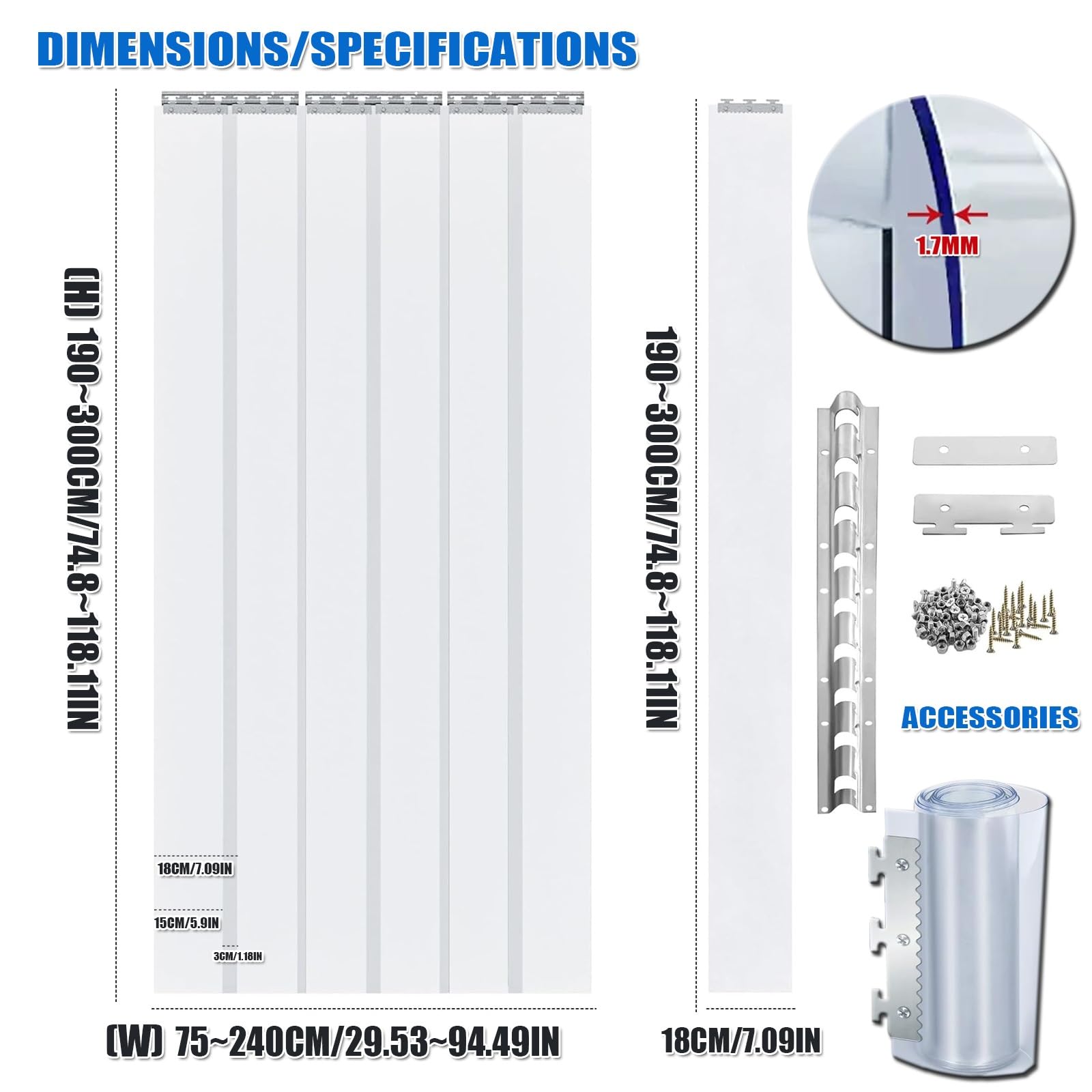 Kit di tende in PVC trasparente, da appendere al congelatore, tenda industriale impermeabile per celle frigorifere, magazzini e supermercati (larghezza 150 x altezza 200 cm)