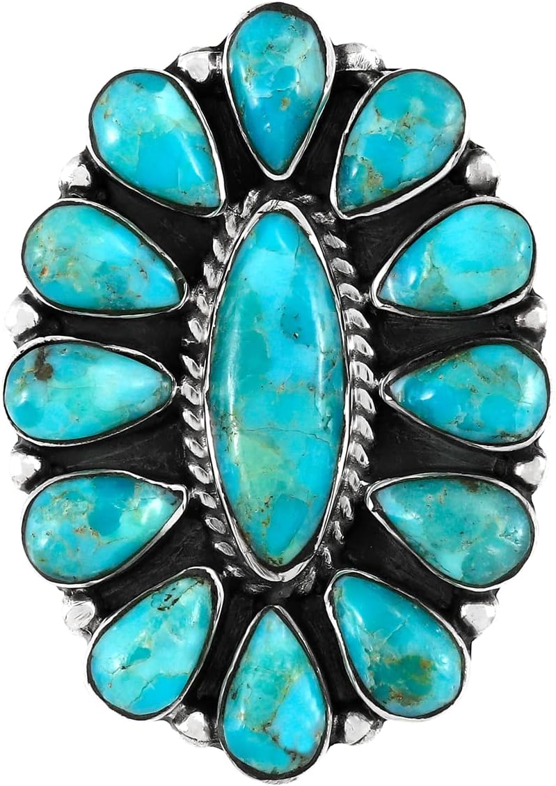 Turquoise Network Southwest Style Ring Sterling Silver Genuine Gemstones & Gemstones - Image 3