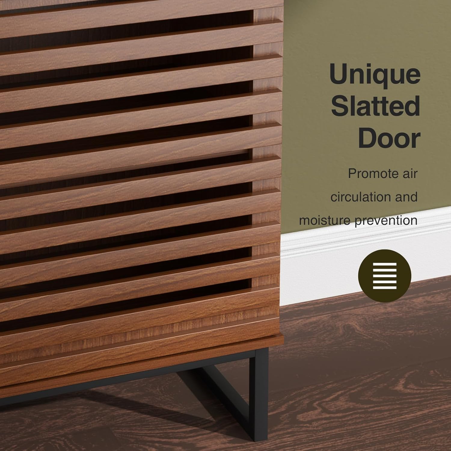 51" Tall Mid Century Modern Storage Cabinet, Walnut Brown Sideboard Buffet with Storage, with Slatted Grille Doors & Adjustable Shelves, for Kitchen, Dining Room, Living Room