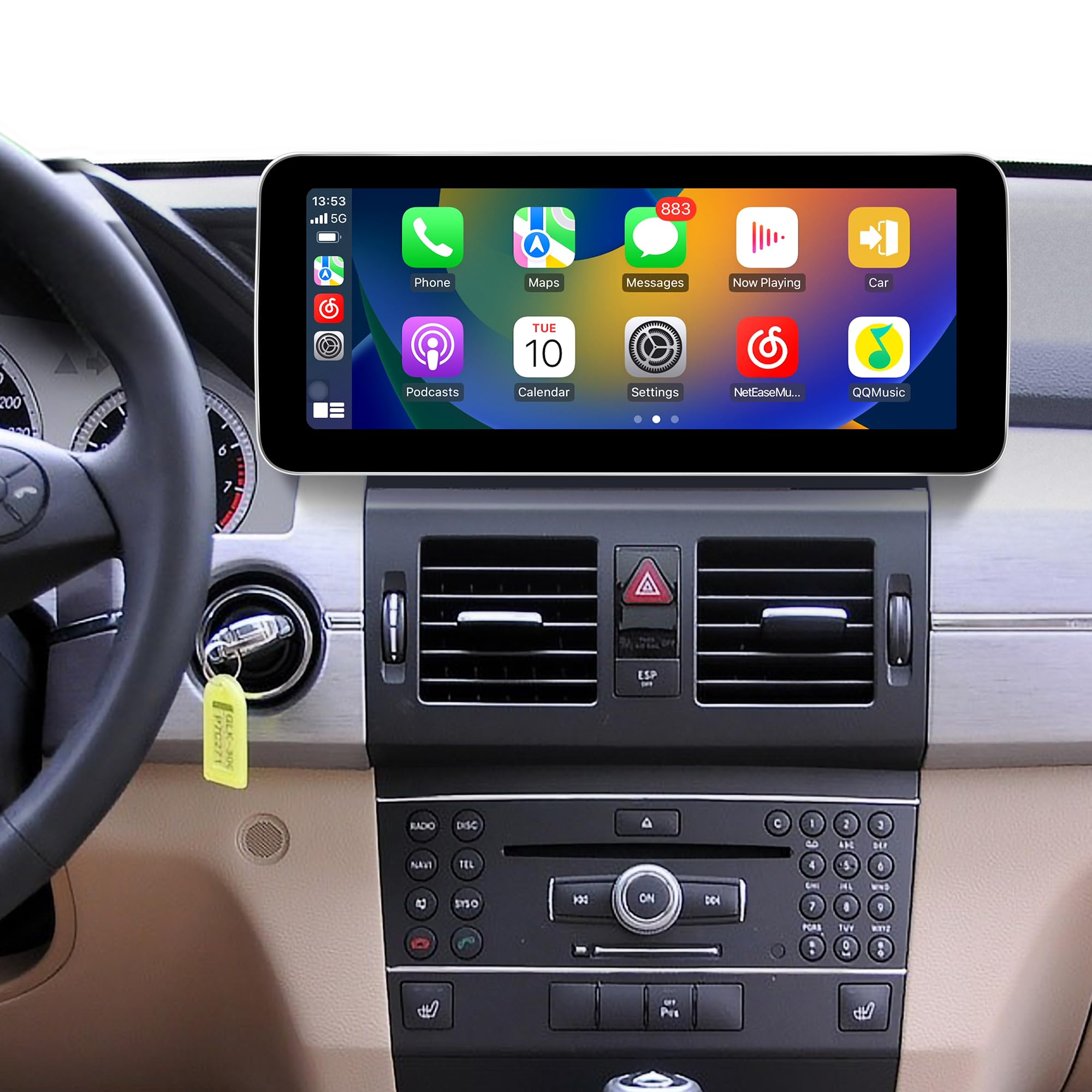 12,3-calowy ekran Linux Upgrade do Mercedes NTG 4.0 GLK X204, Wireless CarPlay i Android Auto, lustrzane odbicie ekranu, kamery pojazdów