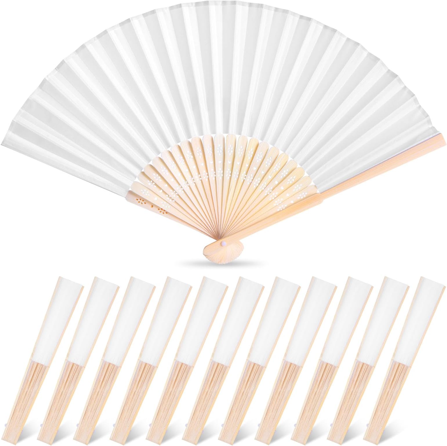 12 Pcs White Hand Fan Foldable, 8.3 Inch Folding Fans Handheld for Women Wedding Guest Gifts, Party Favors, Bridal & Baby Shower Favors, DIY Crafts & Summer Cooling