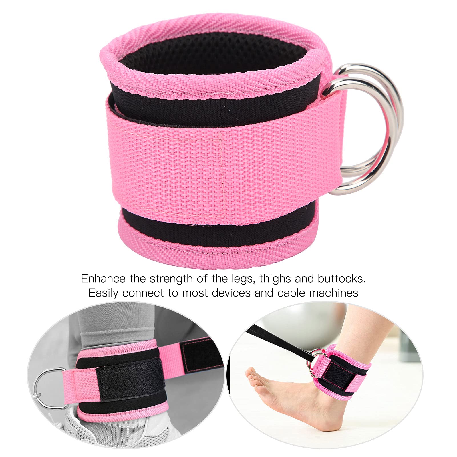 RiToEasysports Fitness Ankle Straps, Adjustable Leg Straps Neoprene Ankle Straps Glute Workouts for Cable Machine Double DRing (Pink) - Image 3