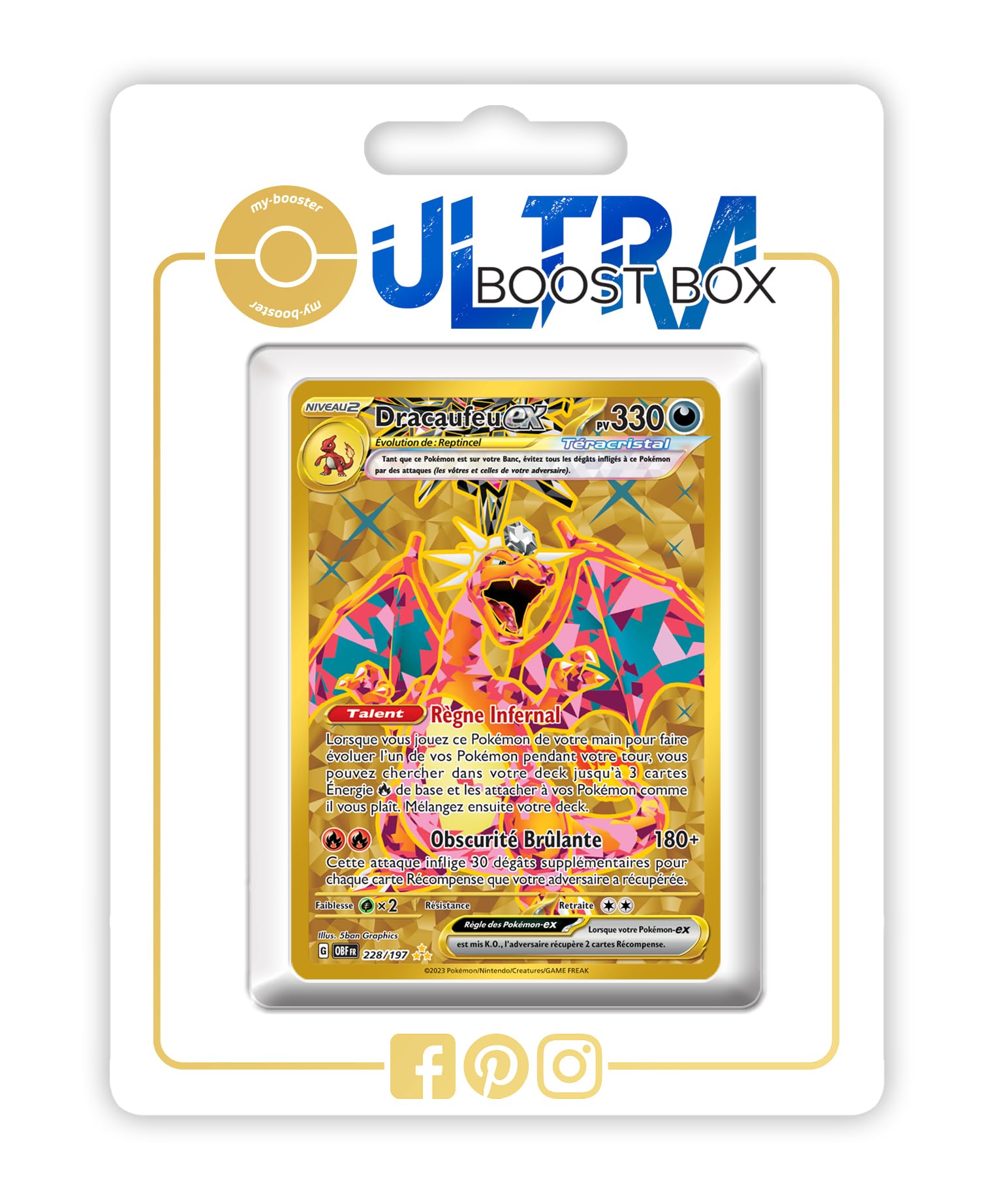 Dracaufeu ex (Charizard ex) 228/197 Tera Shiny Gold - my-booster X Écarlate  et Violet 03 Flammes Obsidiennes