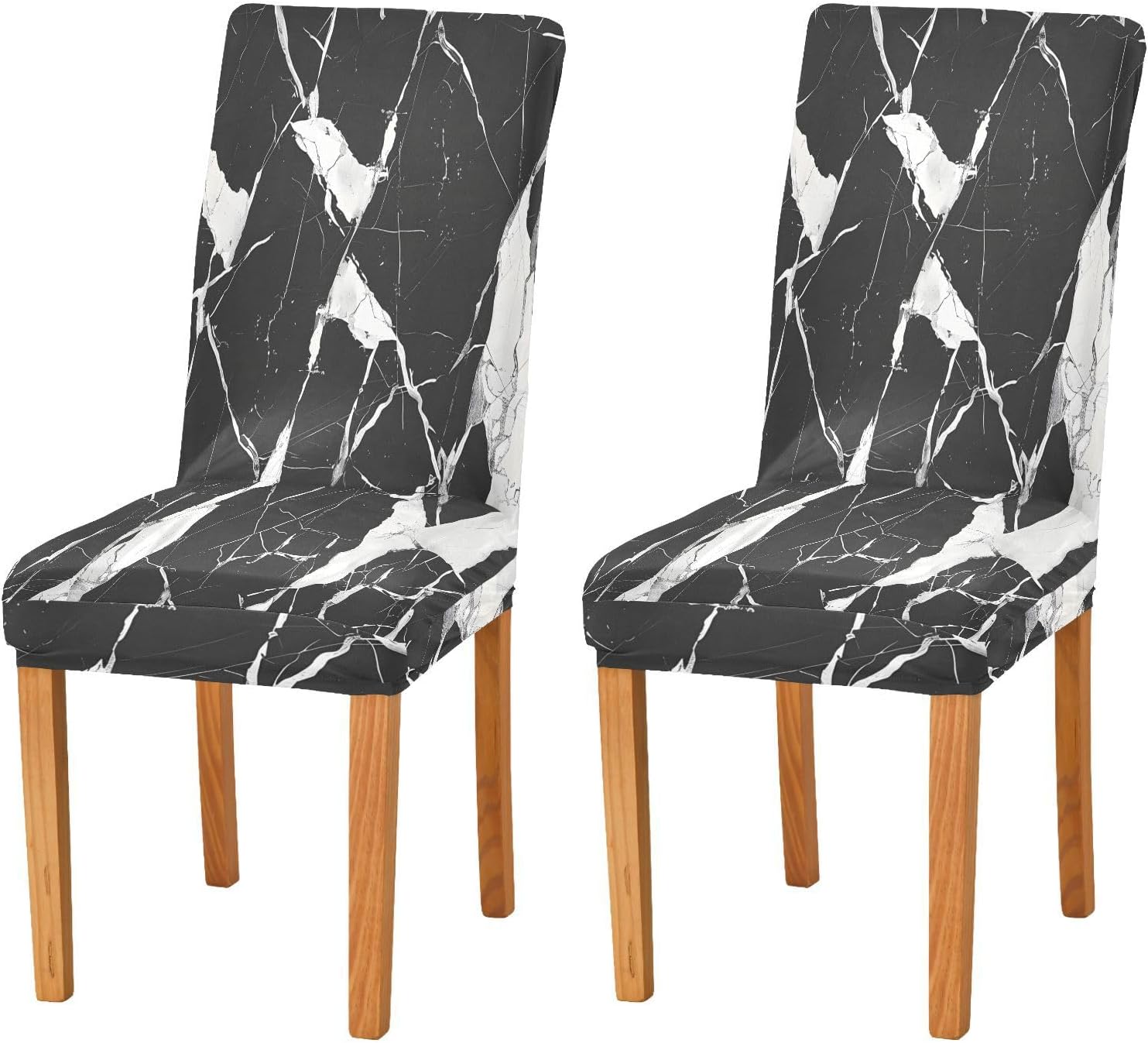 ALAZA Chair Covers for Dining Room, Black and White Marble Pattern Stretch Chair Cover Sets Chair Protector Removable Washable for Ktichen Restaurant Hotel