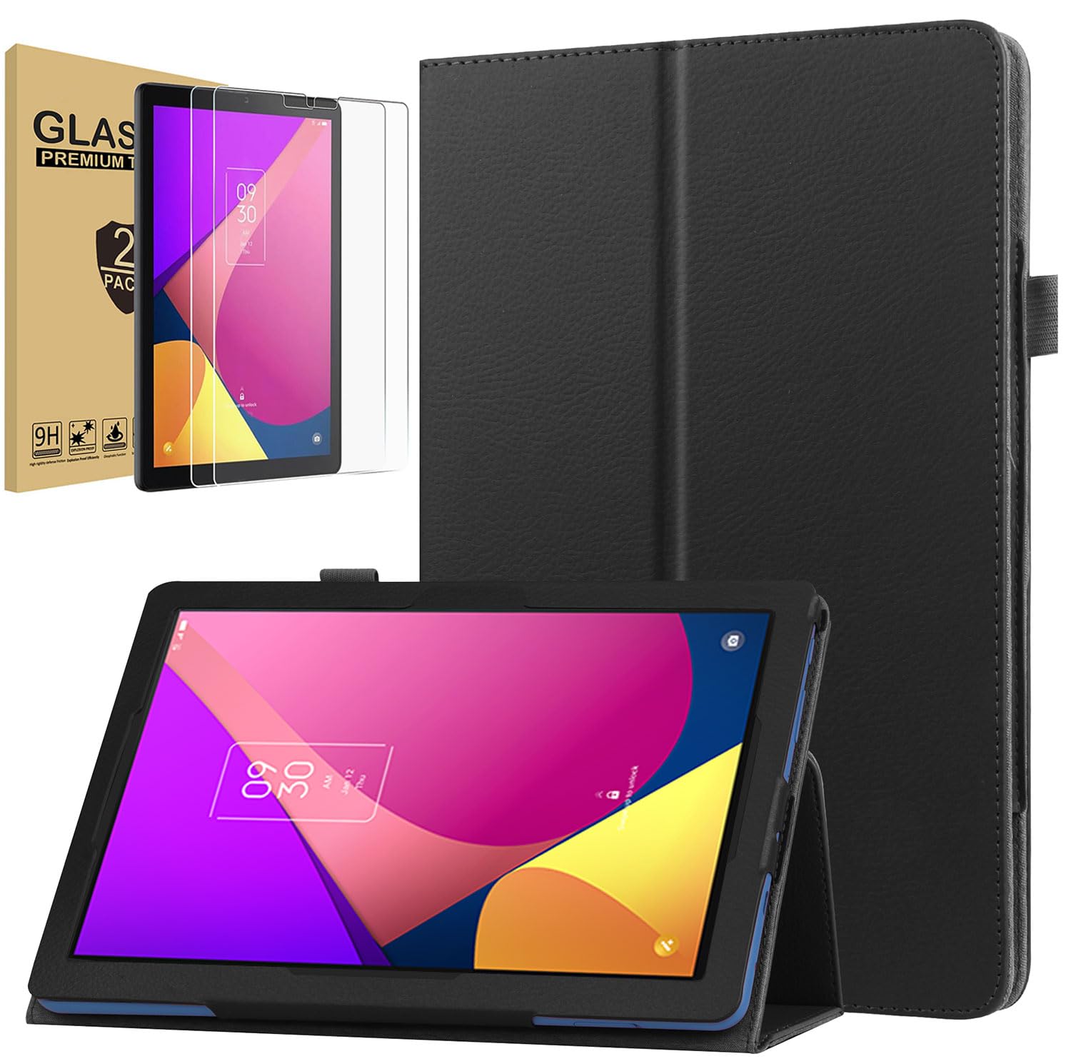 Zukof Case for TCL TAB 8 LE Case with Tempered Glass Screen Protector (Model 9137W) 2023 Release, Folio PU Leather Protective Stand Tablet Cover with