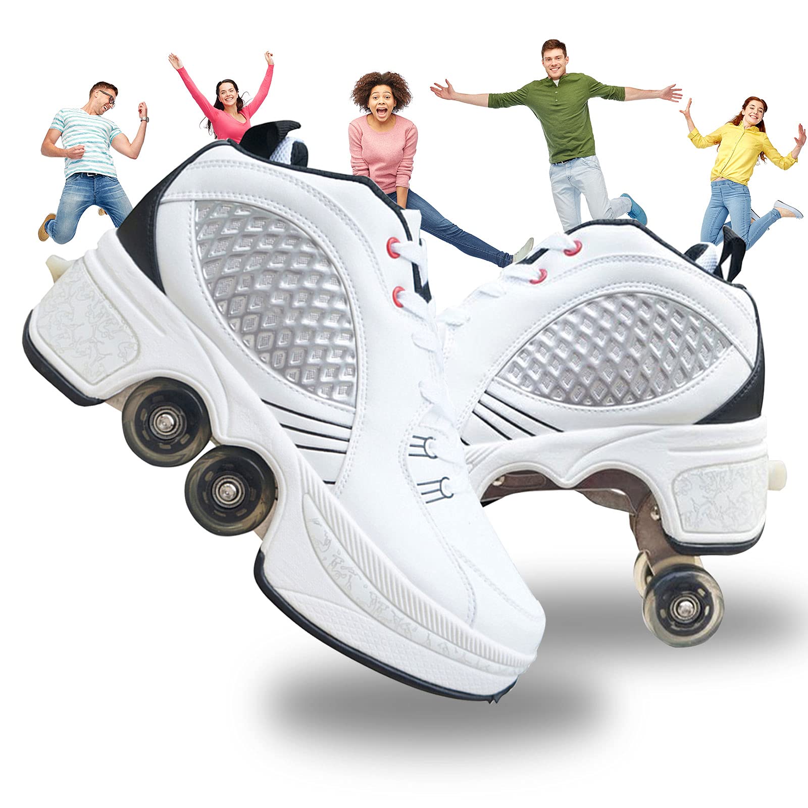 MLyzhe Deformation Roller Shoes Male and Female Skating Shoes Adult  Children's Automatic Walking Shoes Invisible Pulley Shoes Skates with  Double-Row