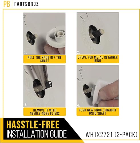 Miniatura 6 de PartsBroz Pomo selector con clip WH1X2721 (paquete de 2) – Compatible con General Electric Whirlpool Hotpoint Lavadora secadora – Reemplaza PS271094