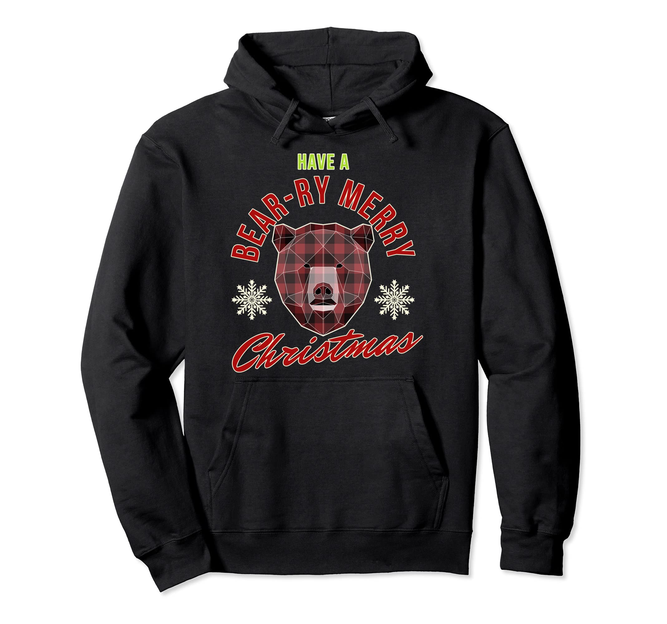 Have A Bear-ry Merry Christmas Red Plaid Ugly Christmas Pullover Hoodie