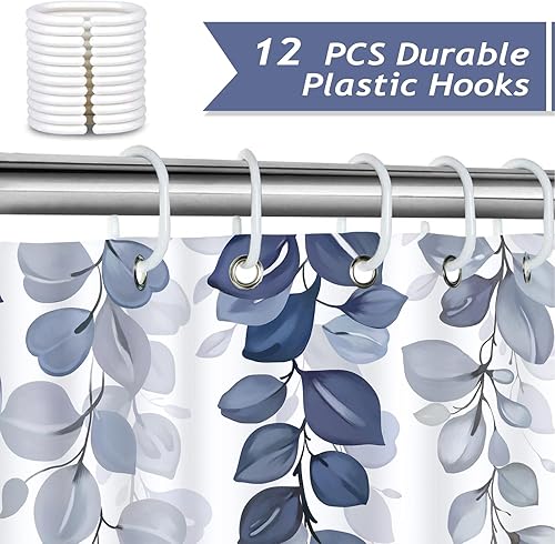 Miniatura 3 de Bonhause Cortina de ducha de eucalipto azul, hojas de acuarela, decoración botánica de baño, 72 x 72 pulgadas, tela de poliéster impermeable con 12