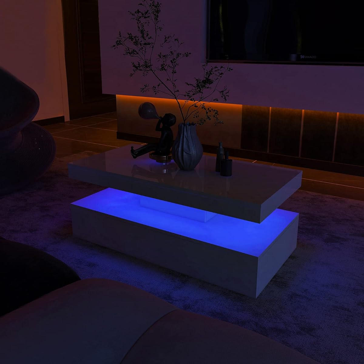 27/mo Finance SUCXDZQ LED Coffee Table, Modern 2 Tiers High Glossy