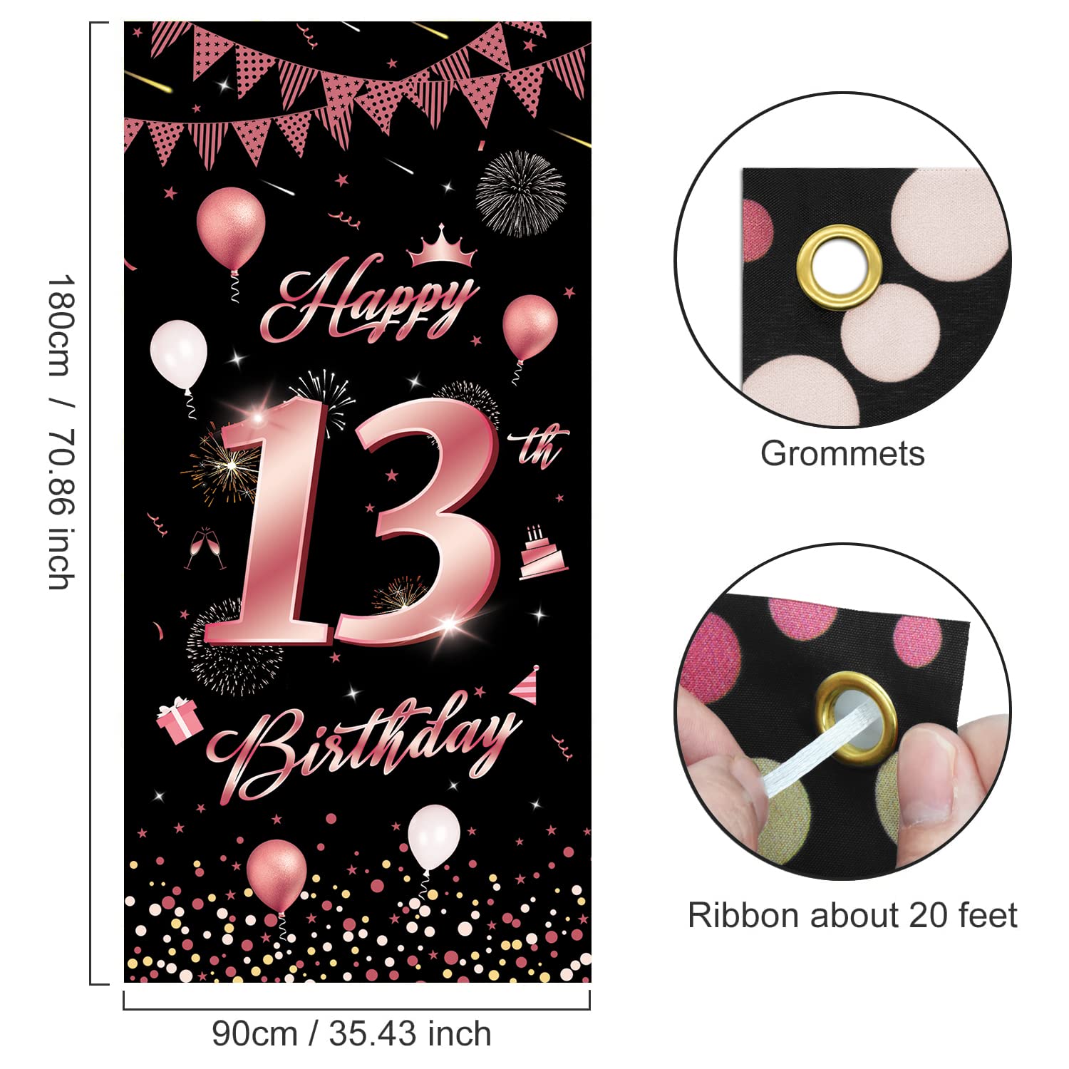 13. Geburtstag Deko-Set - Teenager Banner Spiralen Tortendeko Schwarz-roségold