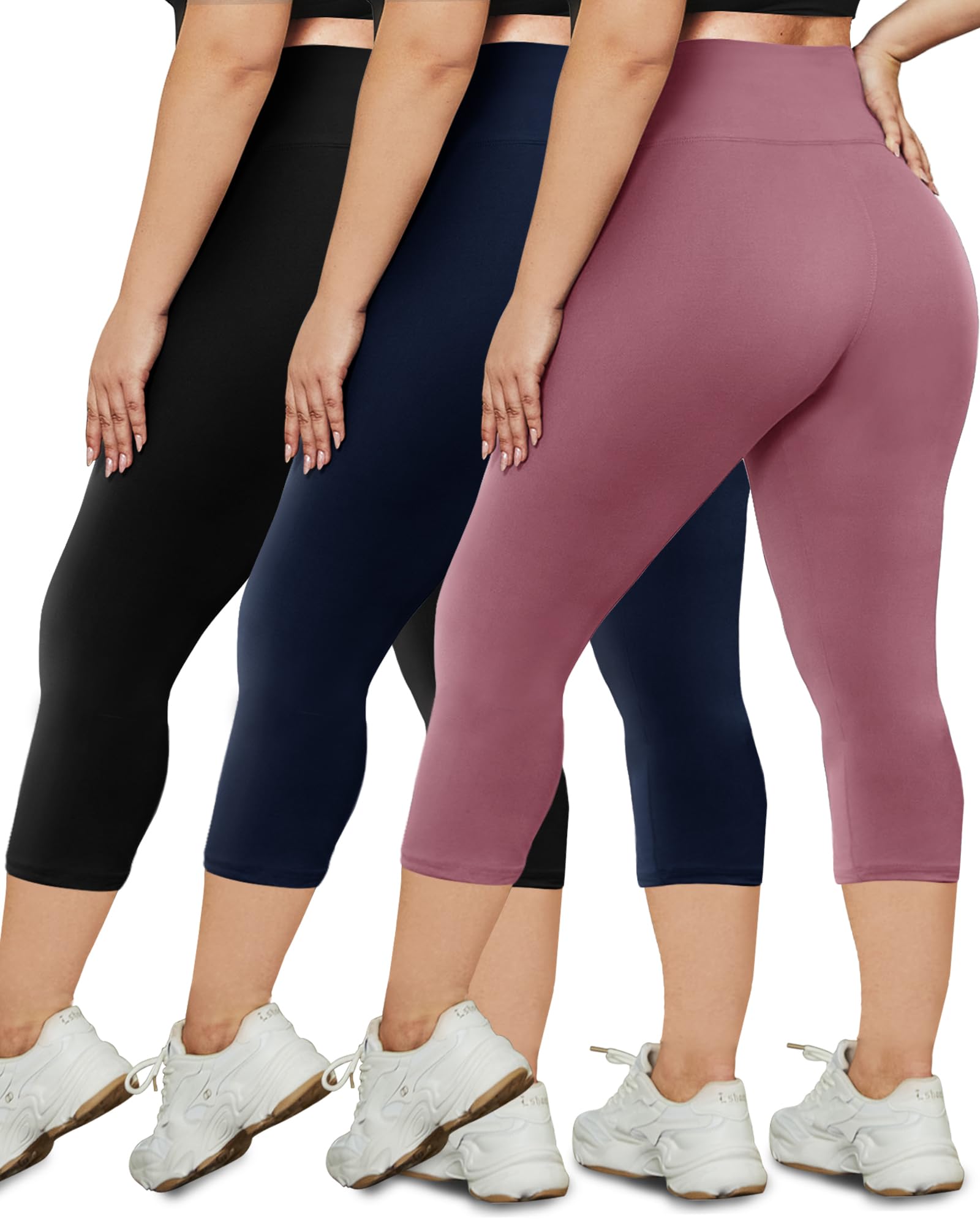 HLTPRO 3 Pack Plus Size Leggings for Women(X-Large - 4X)- High Waist Stretchy Soft Pants for Workout Running Yoga