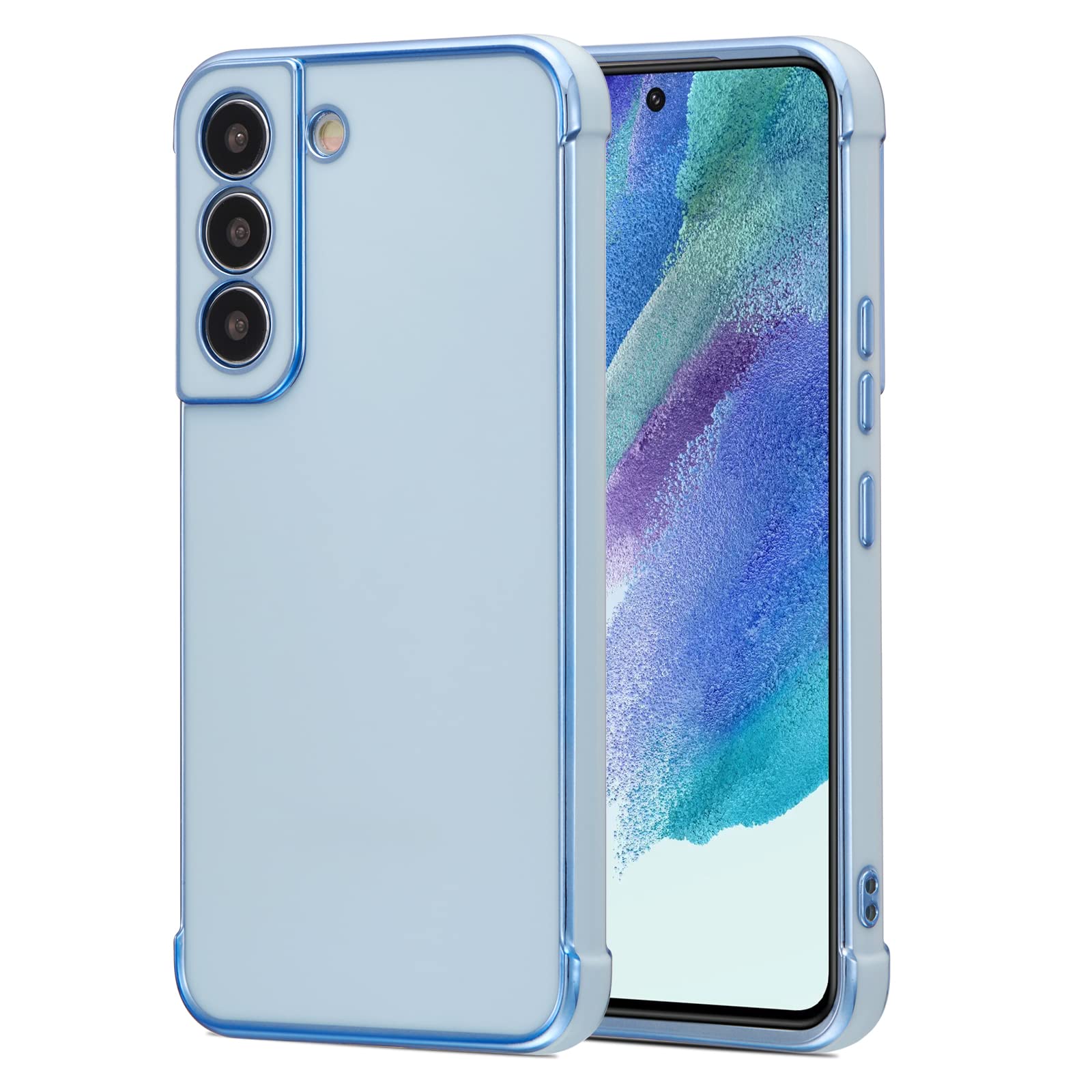 RALEAVOfor Samsung Galaxy S21 FE 5G Luxury Plating Edge Case Cover - Slim, Lightweight, Glossy Bling Phone Case - Soft TPU Shockproof Bumper Case - Electroplated Case, Blue