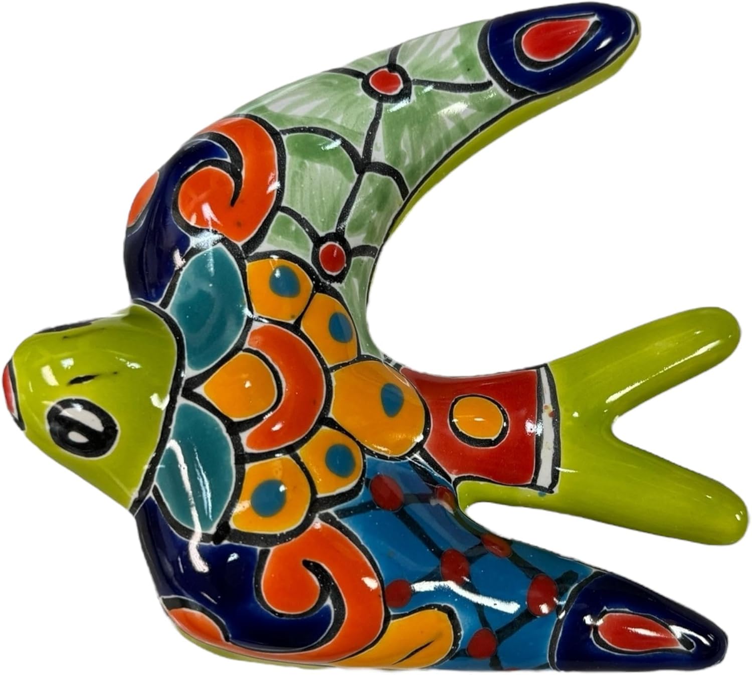 Talavera Swallow Bird Sculpture Mexican Pottery Folk Art Home Decor Hand Painted Outdoor Handmade Indoor (Multi 6)