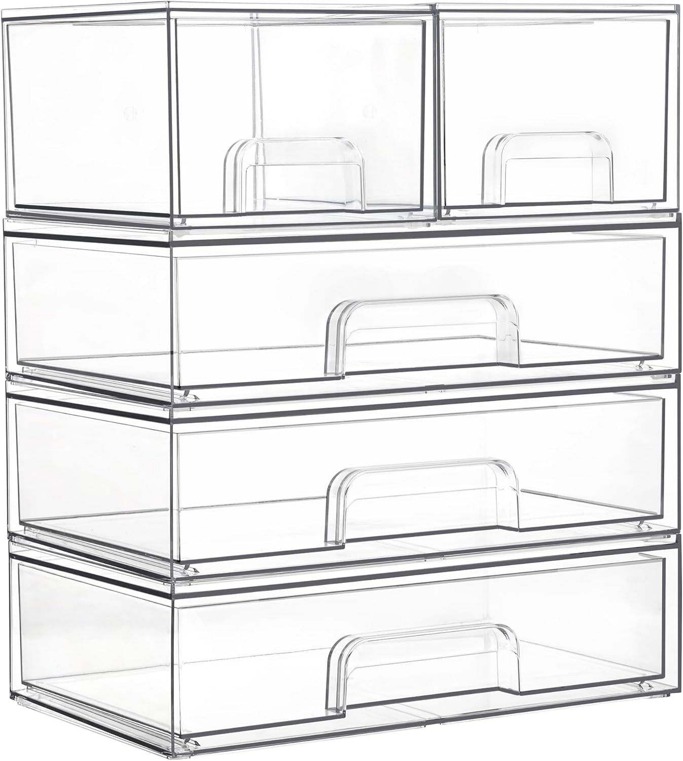 Vtopmart Stackable Storage Drawers Set of 5,Clear Plastic Organizer Bins for Makeup, Cosmetics, Beauty Supplies,Ideal for Vanity, Bathroom,Cabinet,Pantry Organization