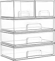 Vista 11 de Vtopmart - Juego de 6 cajones de almacenamiento apilables, contenedores organizadores de plástico transparente para suministros de baño, ideales