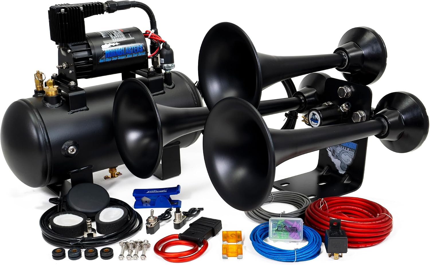 HornBlasters Mini Outlaw 127H Train Horn Kit - 1.5 Gallon 120 PSI - Loud, Weather-Resistant, Quick Recovery, Space-Saving Design, Stealth Black, Cars/Trucks