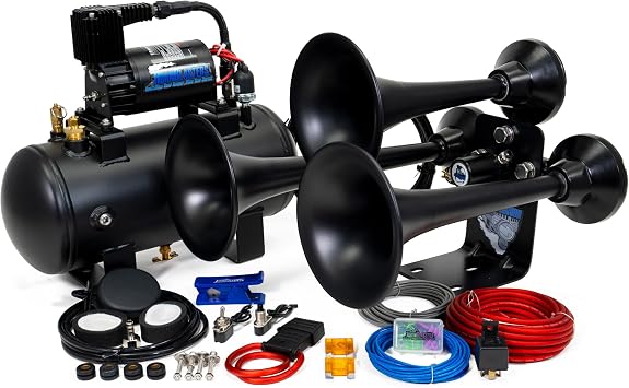 HornBlasters Mini Outlaw 127H Train Horn Kit - 1.5 Gallon 120 PSI - Loud, Weather-Resistant, Quick Recovery, Space-Saving Design, Stealth Black, Cars/Trucks