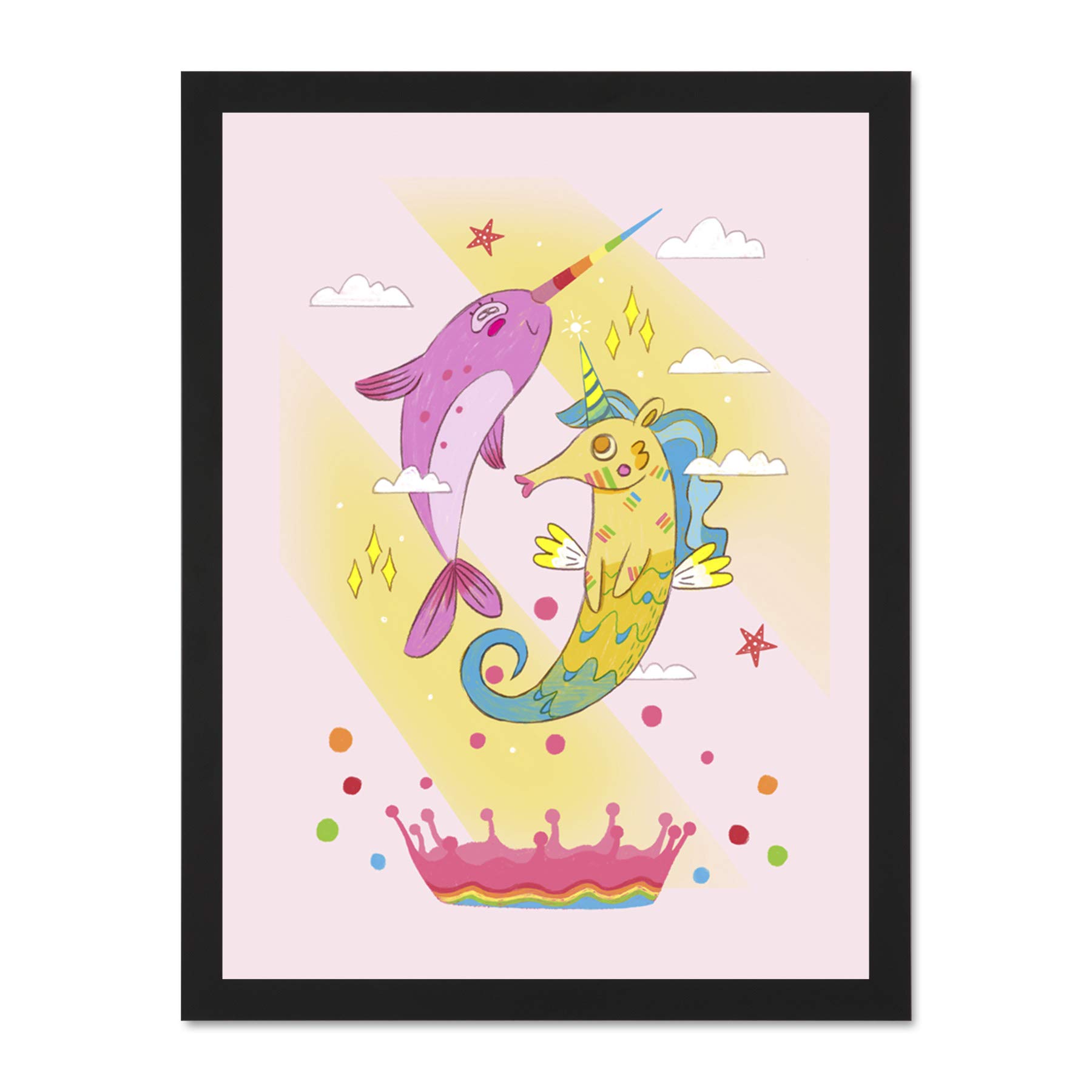 Wee Blue Coo Unicorn Seahorse Narwhal Magic Large Framed Art Print Wall Poster 18x24 inch