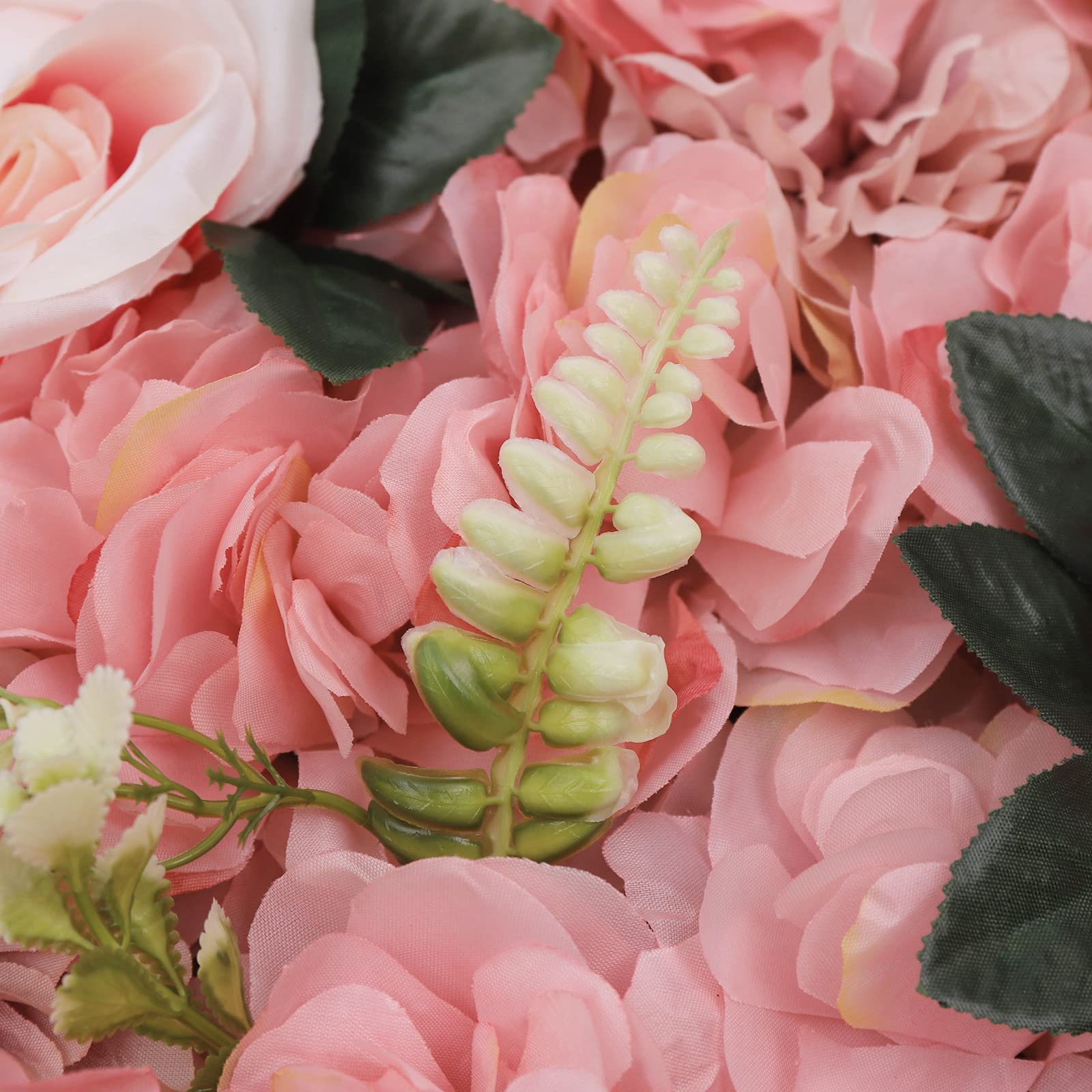 12 Stück Künstliche Blumenwandpaneel, 60 X 40cm Kunstrosen Blumenhintergrund, Künstliche Blumen für Hochzeit |Parteien |Valentinstag Dekoration(Orange rosa Mit Blättern)