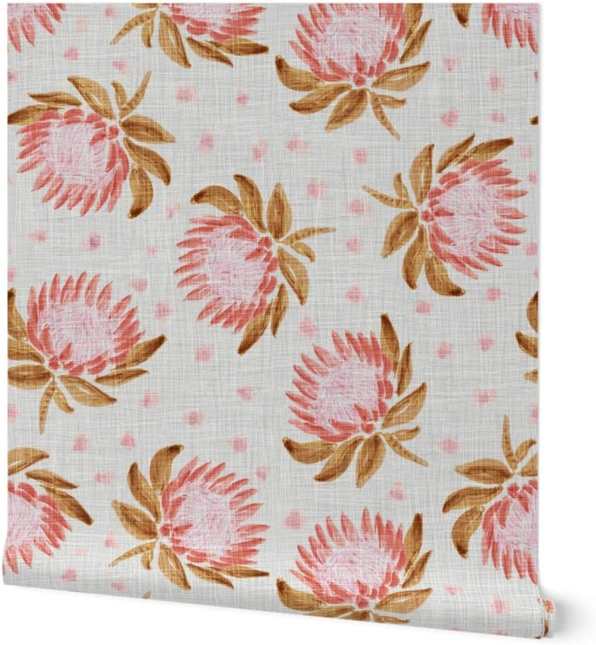 Peel & Stick Wallpaper 12ft x 2ft - African King Protea Light Pink Silver Mauve Polka Dot Floral Custom Removable Wallpaper by Spoonflower