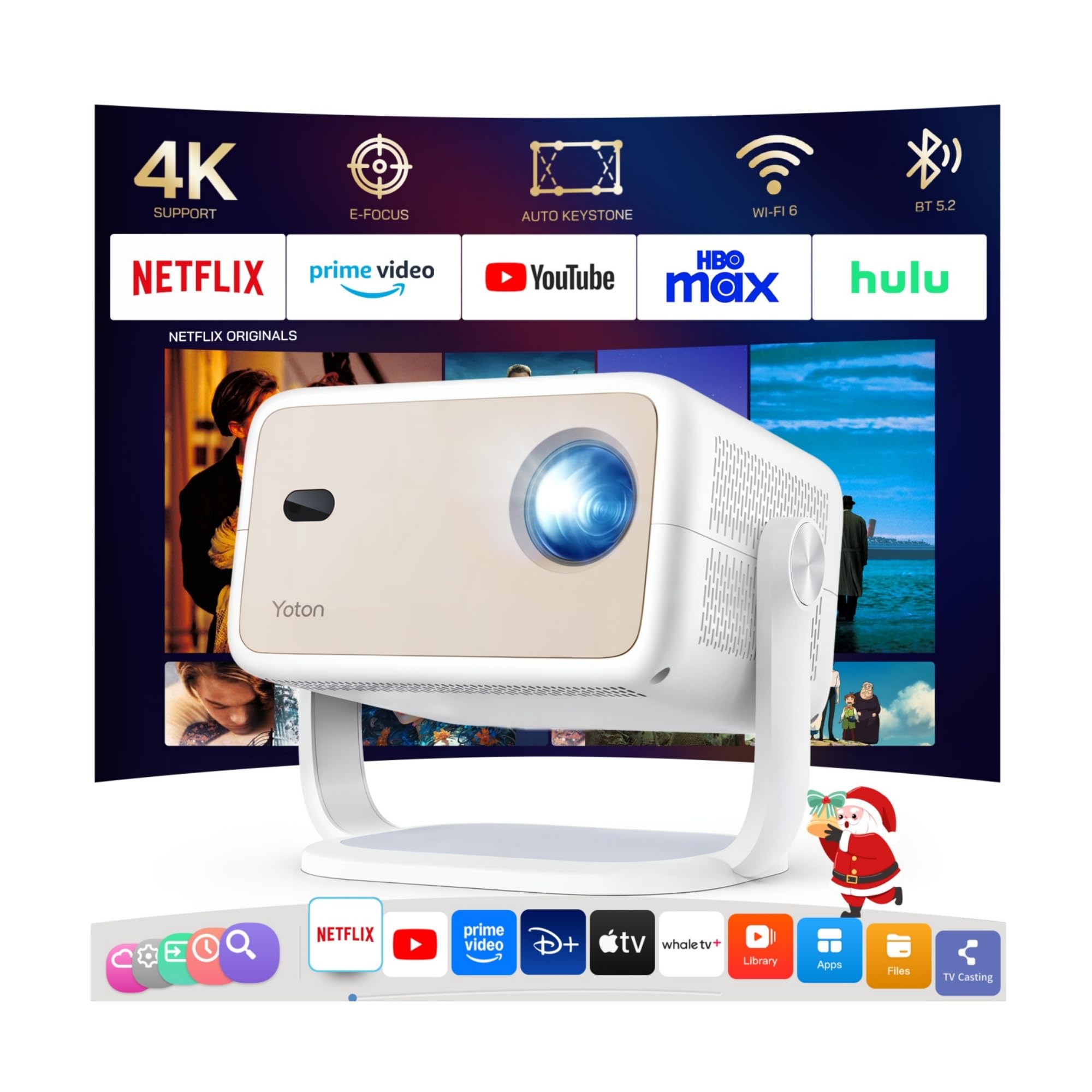 Projector 4K [Netflix Official Support/Remote Focus] Yoton Y7 Portable Projector with Android 13, 270° Rotation WiFi Bluetooth Video Projector Auto Correction Keystone Projector Outdoor Cinema Garden