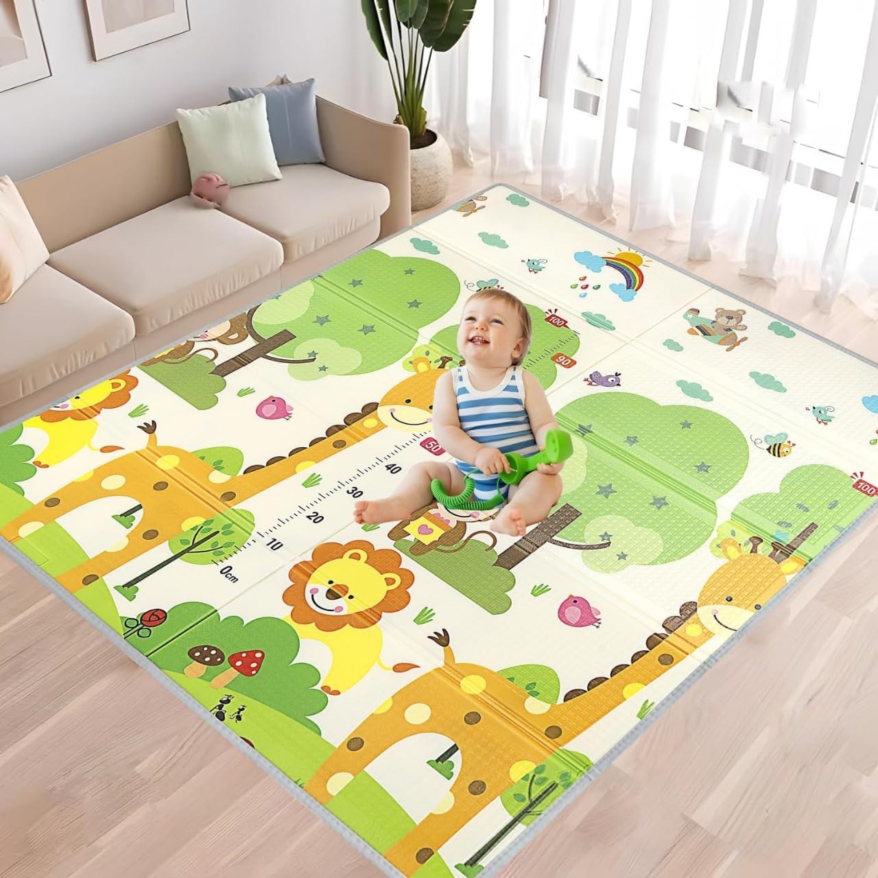 PICCASIO™ Foldable Baby Play Mat - Extra Large 150x180x1.5CM Waterproof Crawling Mat for Babies & Toddlers, Soft Foam Activity Playmat for Floor, Indoor & Outdoor Tummy Time, Infant Play Mat