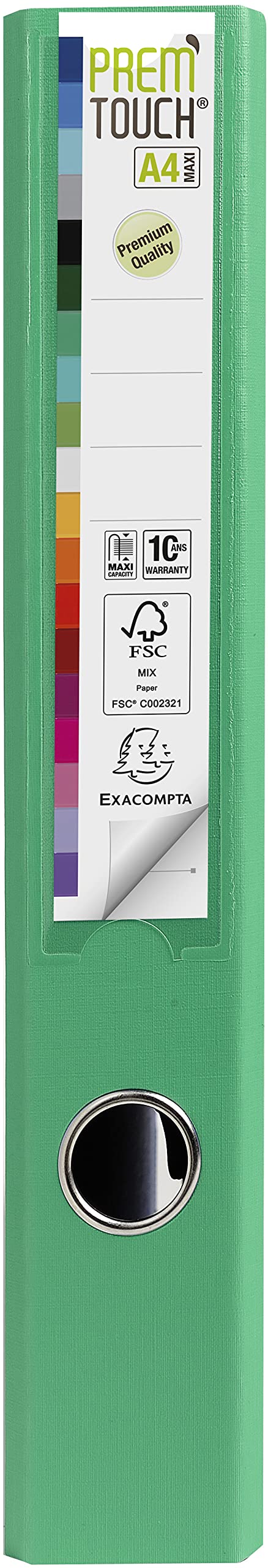 Exacompta - Réf. 53143E - Carton de 10 classeurs à levier A4 MAXI Prem'Touch - Dos 50 mm - Mécanique 55 mm - Dimensions extérieures : 32 x 30 x 5 cm - Format à classer A4 maxi - Coloris : Vert