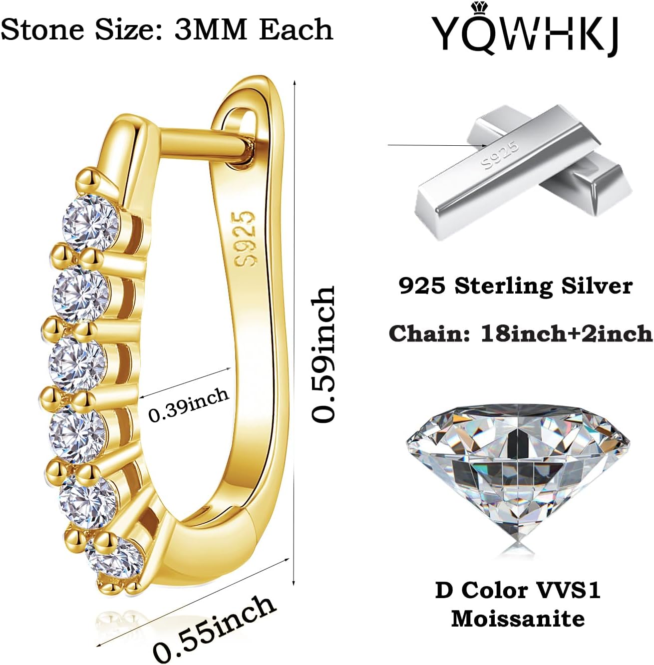 925 Sterling Silver Moissanite Hoop Earrings for Women, D Color Moissanite Hoop Earrings, Perfect Jewelry Gifts for Birthday Wedding Christmas - Image 6